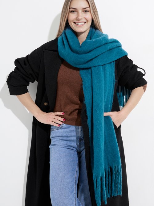 Echarpe XXL unie à grosses franges Femme Bleu NES180LSW2412 MV1