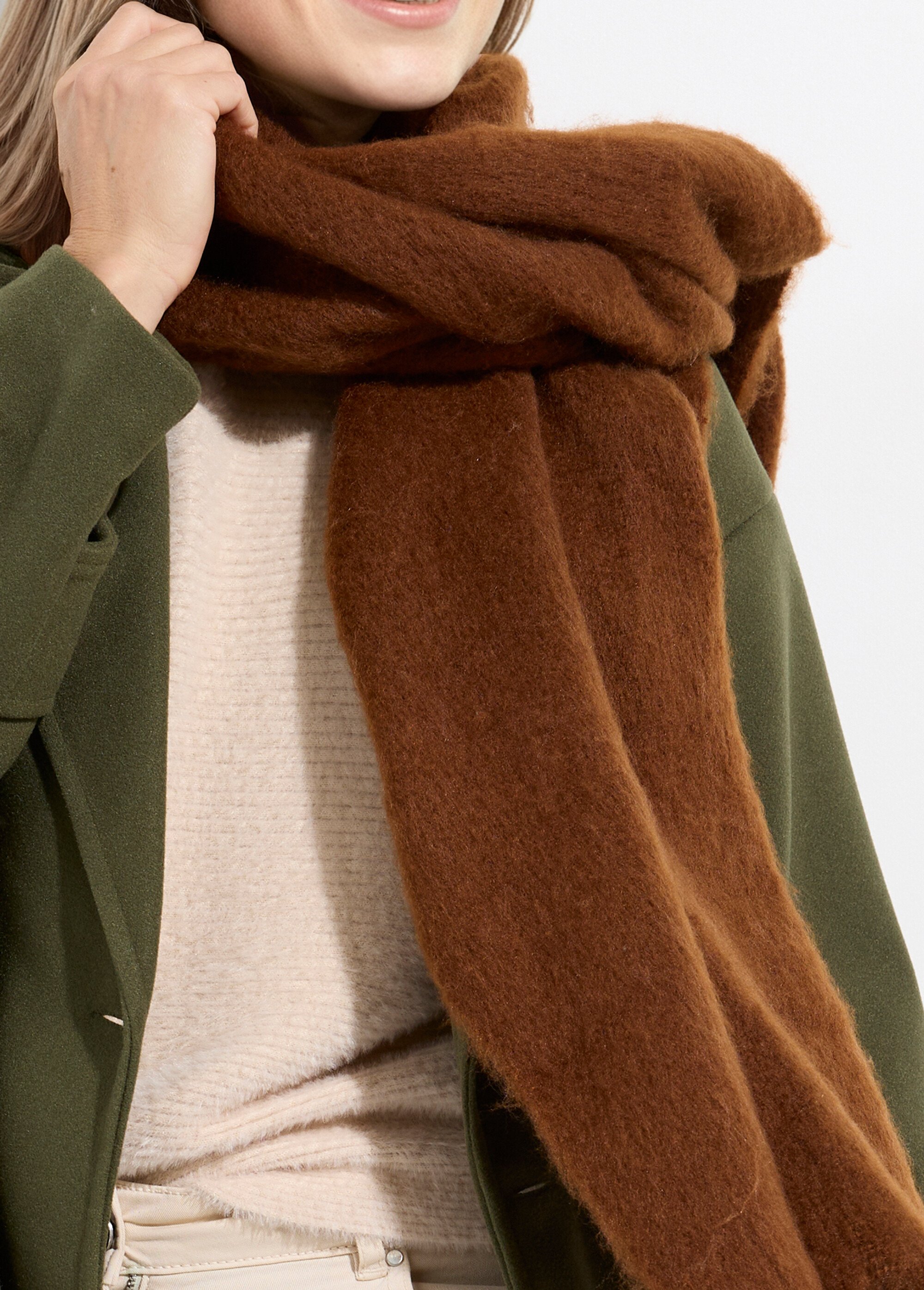 Echarpe XXL unie à grosses franges Femme Marron NES180LSW2412 DE2