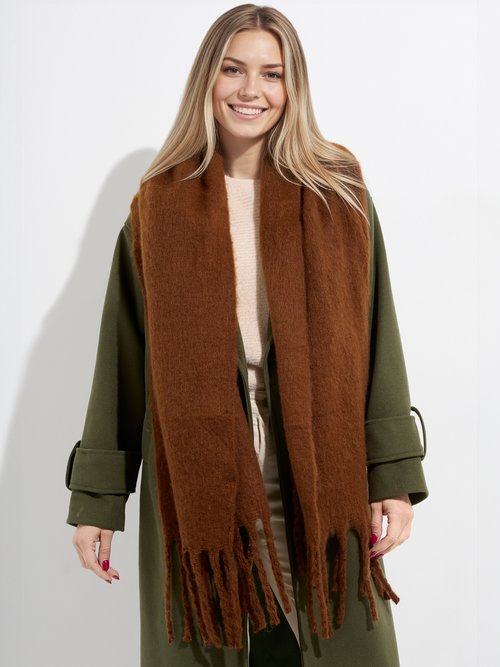 Echarpe XXL unie à grosses franges Femme Marron NES180LSW2412 FA1