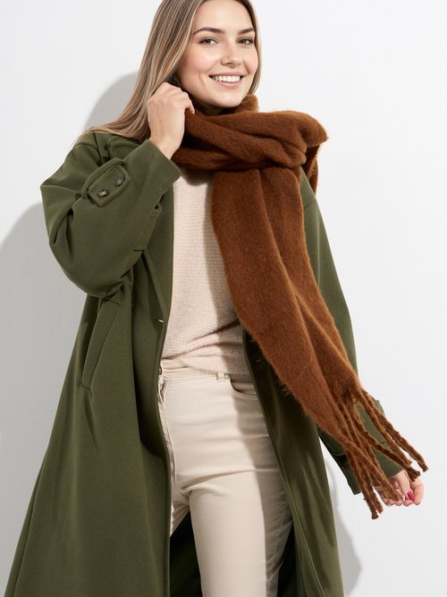 Echarpe XXL unie à grosses franges Femme Marron NES180LSW2412 MV1