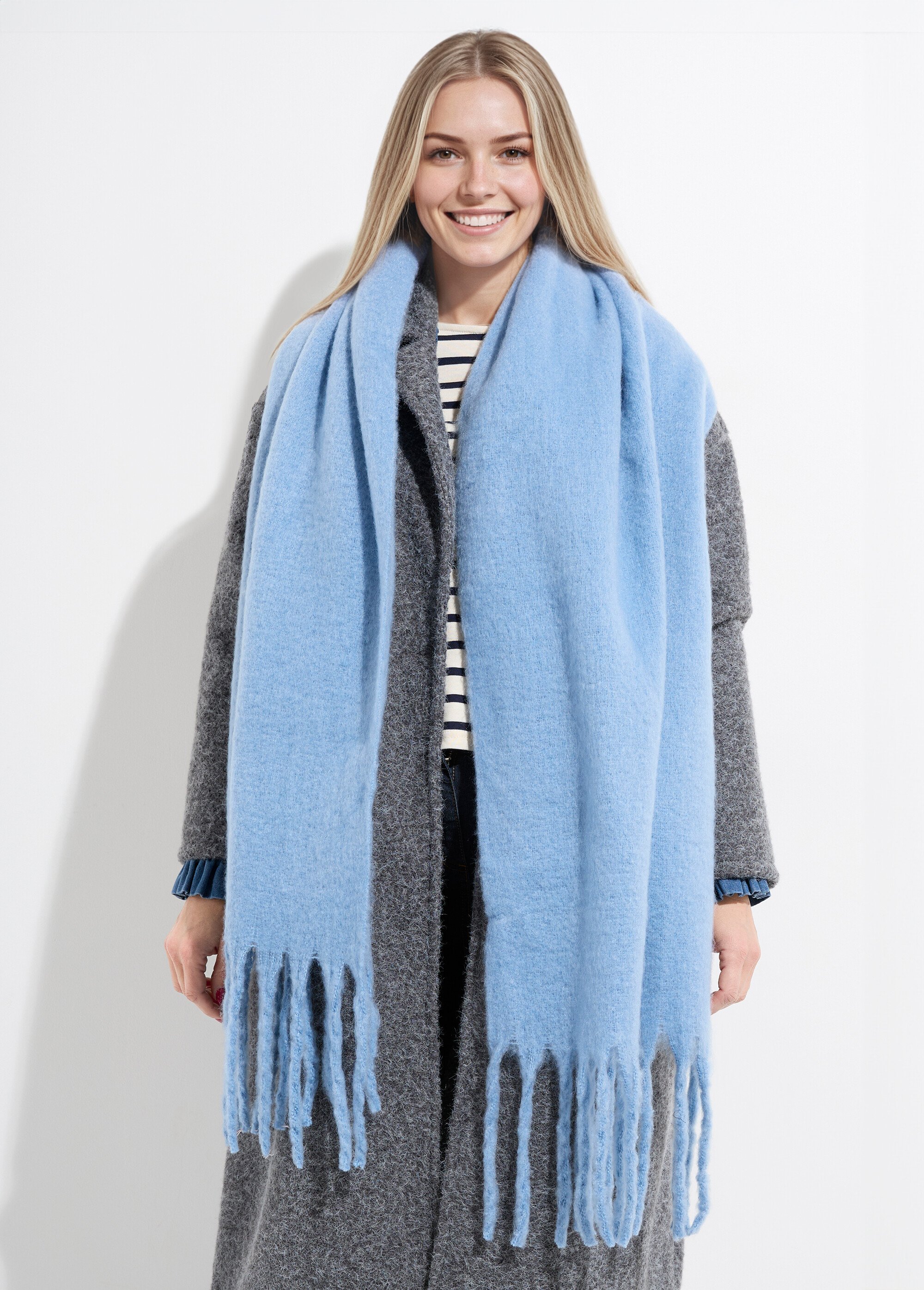 Echarpe XXL unie à grosses franges Femme Bleu NES180LSW2412 FA1