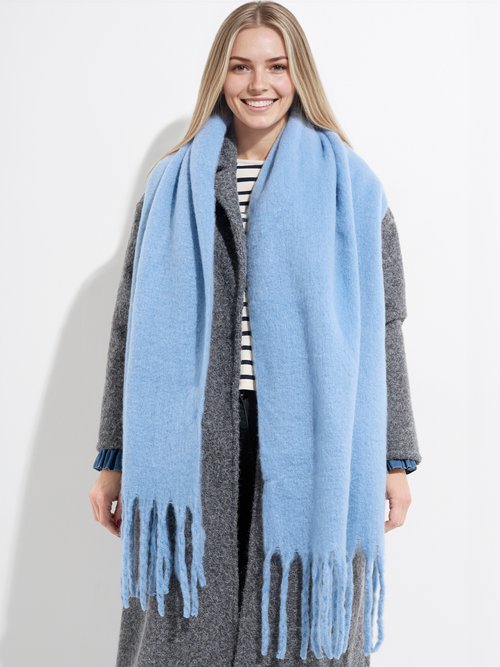 Echarpe XXL unie à grosses franges Femme Bleu NES180LSW2412 FA1