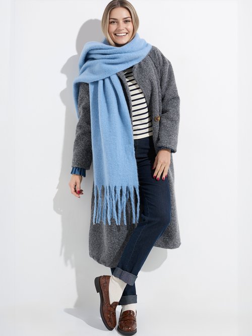 Echarpe XXL unie à grosses franges Femme Bleu NES180LSW2412 SI1