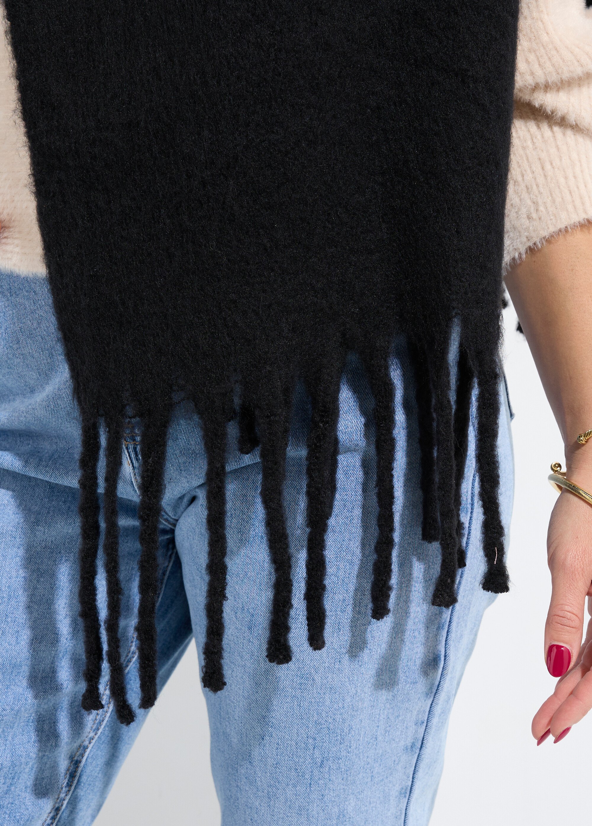 Echarpe XXL unie à grosses franges Femme Noir NES180LSW2412 DE1