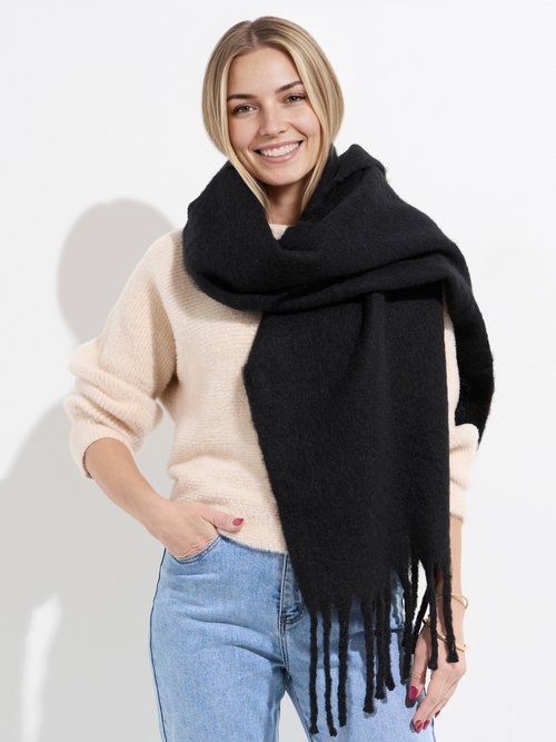 Echarpe XXL unie à grosses franges Femme Noir NES180LSW2412 FA1