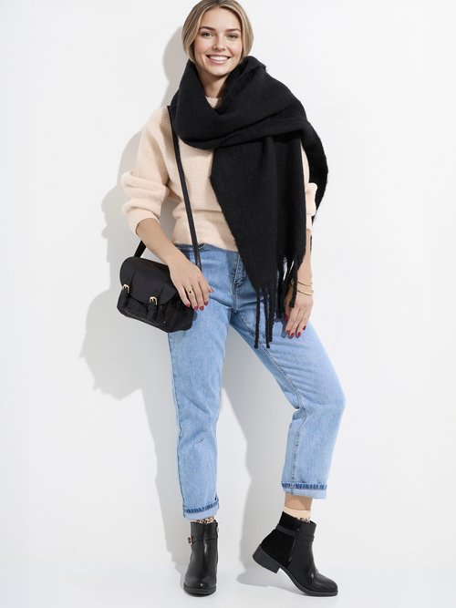 Echarpe XXL unie à grosses franges Femme Noir NES180LSW2412 SI1