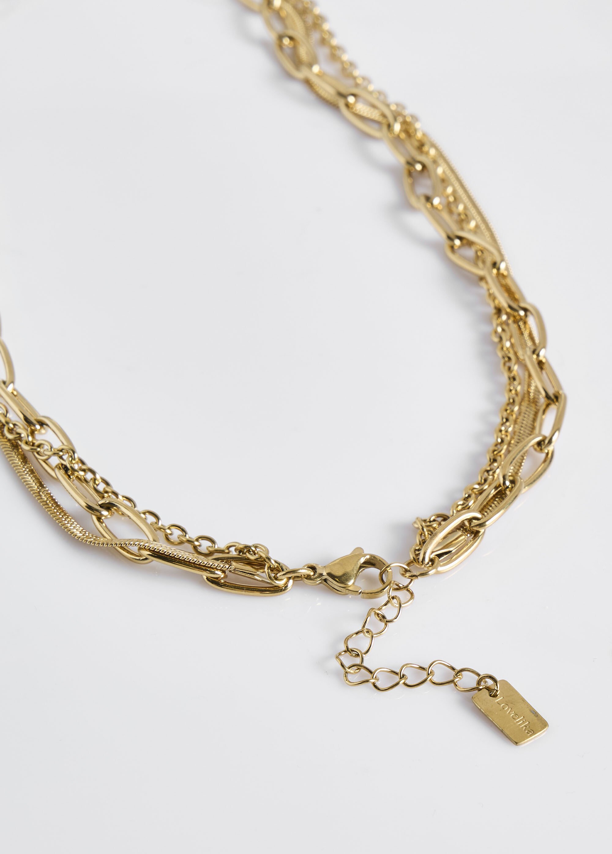 Collier multi rangs fantaisie acier inox Doré L08-750 DE2