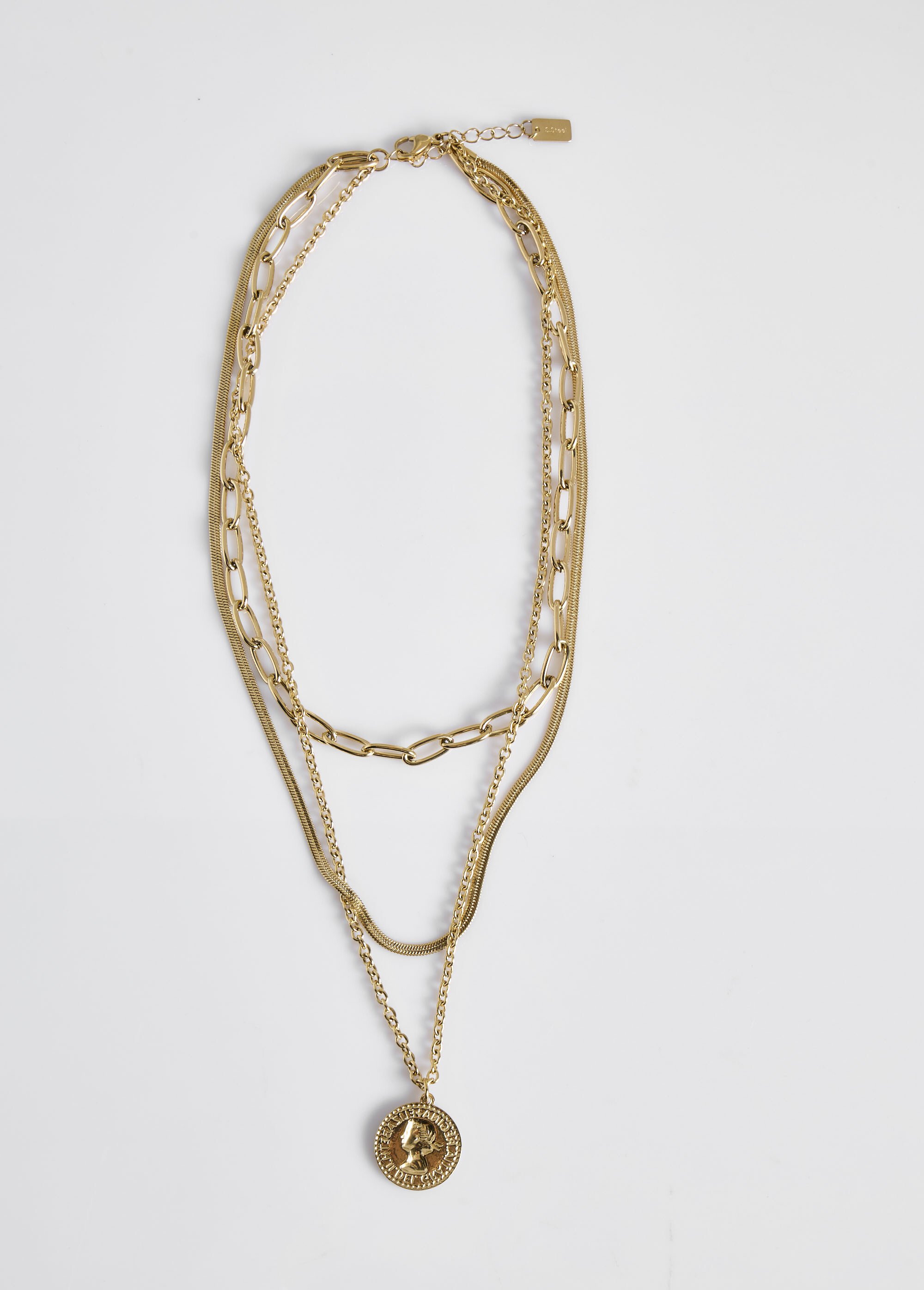 Collier multi rangs fantaisie acier inox Doré L08-750 FA1