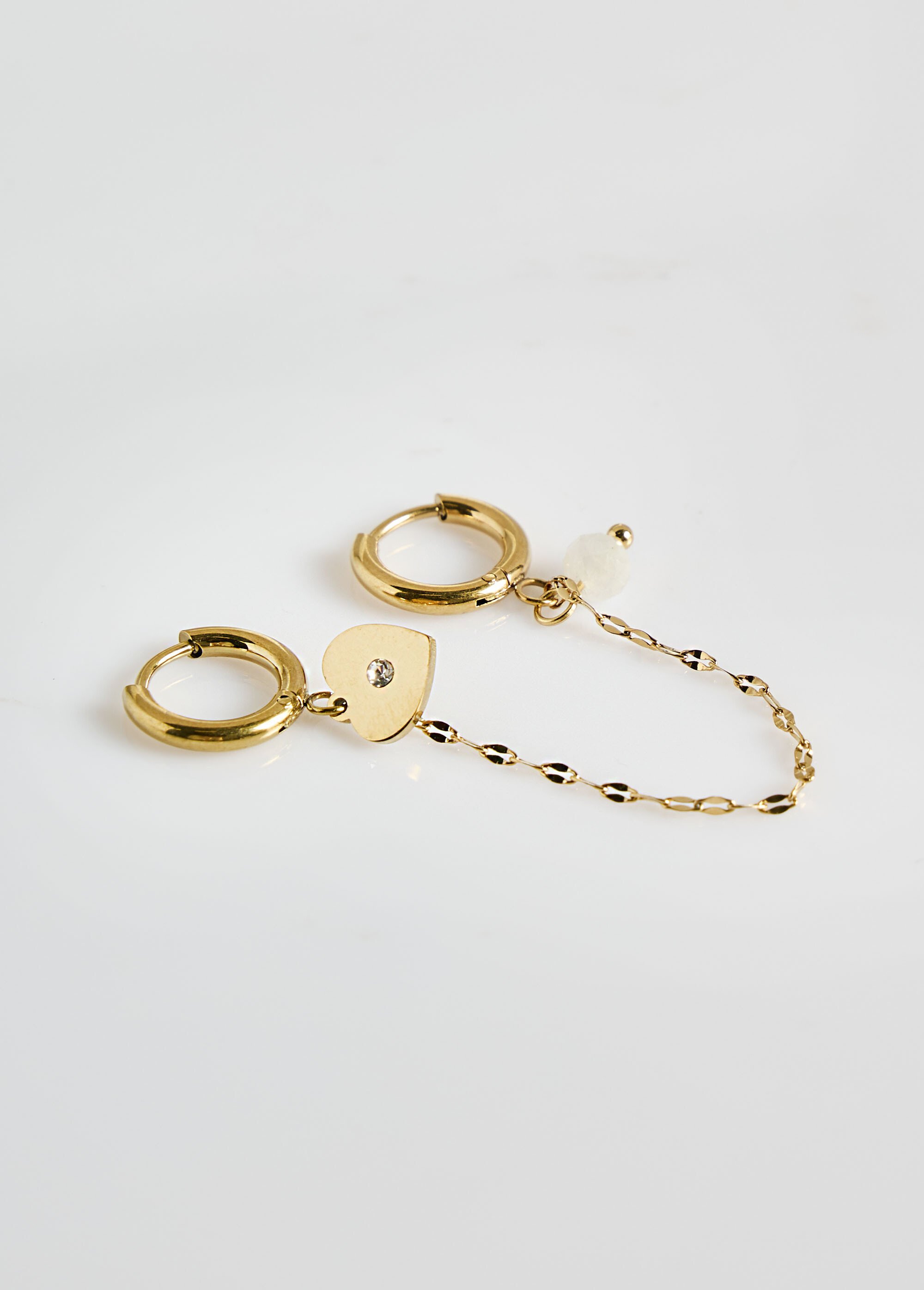 Boucle d'oreille inox double avec cœur Doré L09-193 FA1