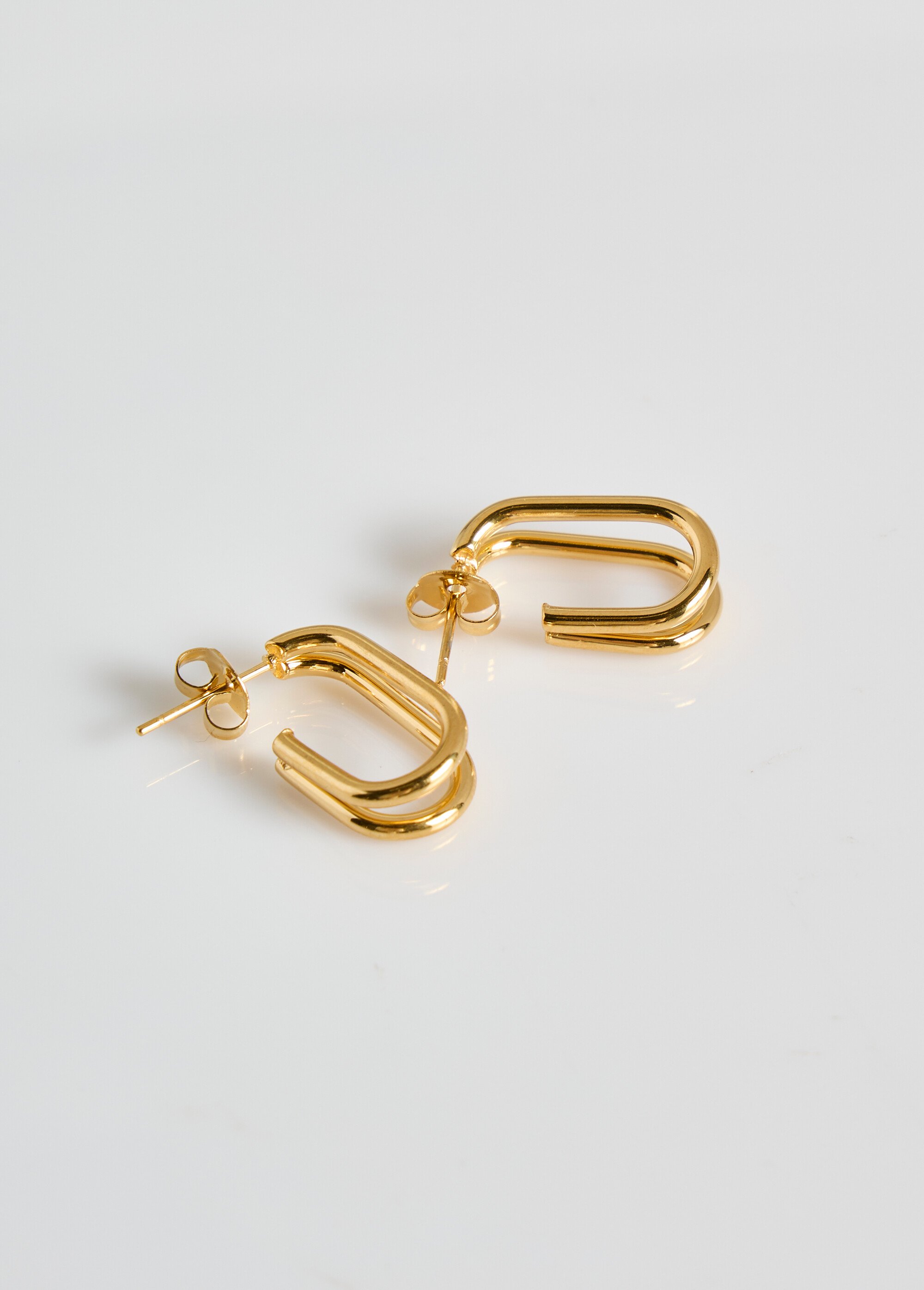 Boucles d'oreilles inox, doubles ovales Doré L01-353 DE1