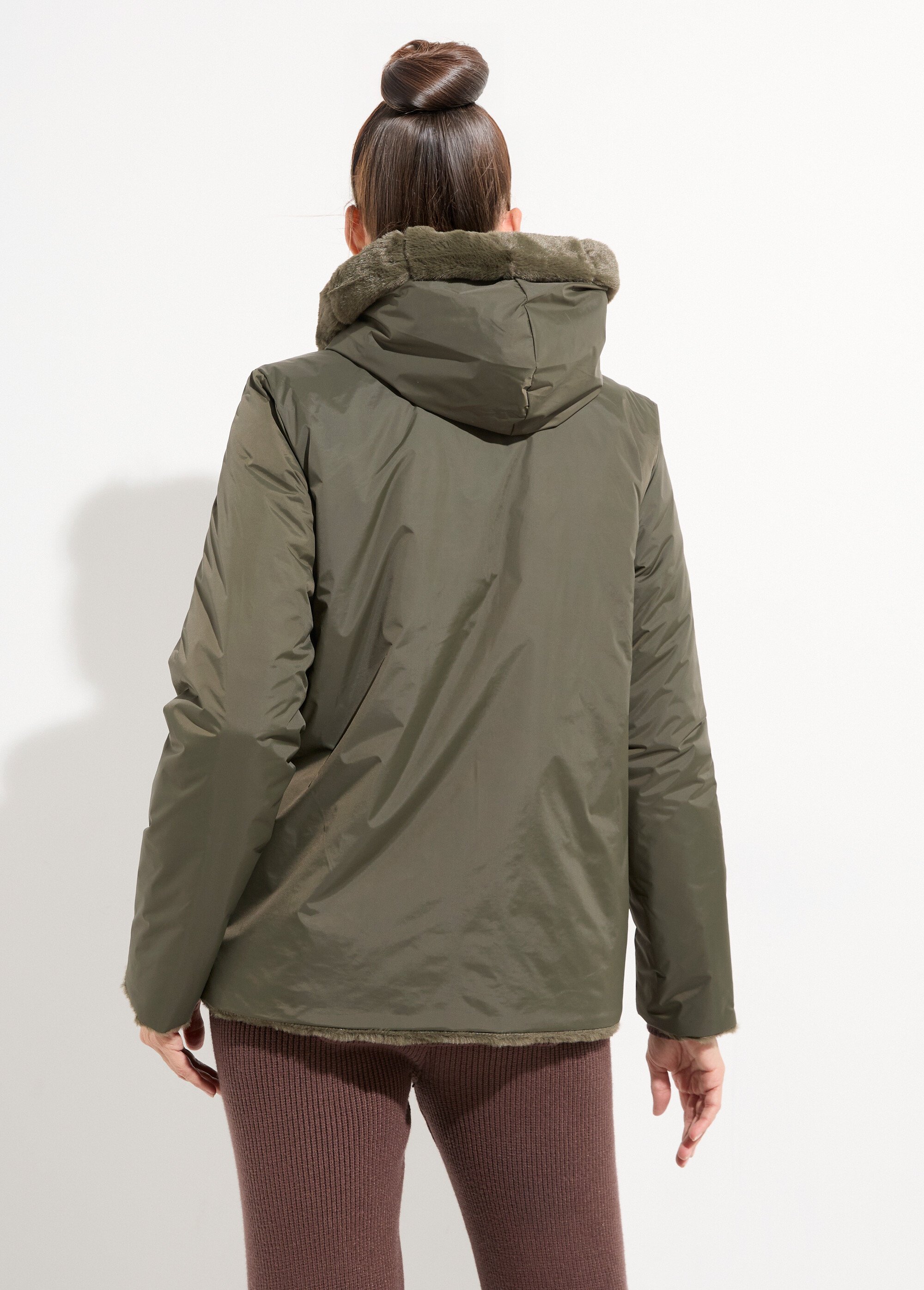 Blouson déperlant / fourrure, réversible Femme Vert LJ-22038 DO1