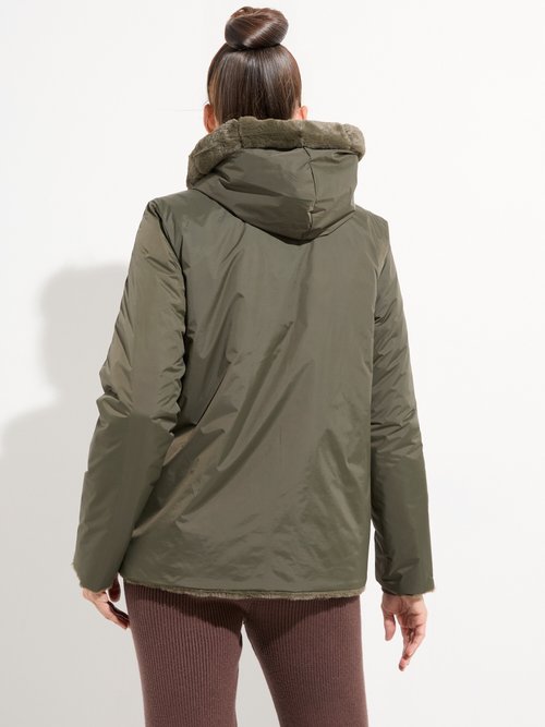 Blouson déperlant / fourrure, réversible Femme Vert LJ-22038 DO1