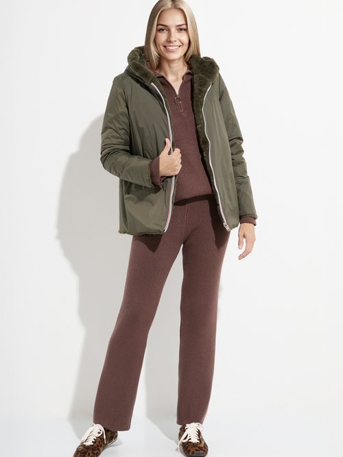 Blouson déperlant / fourrure, réversible Femme Vert LJ-22038 SF1