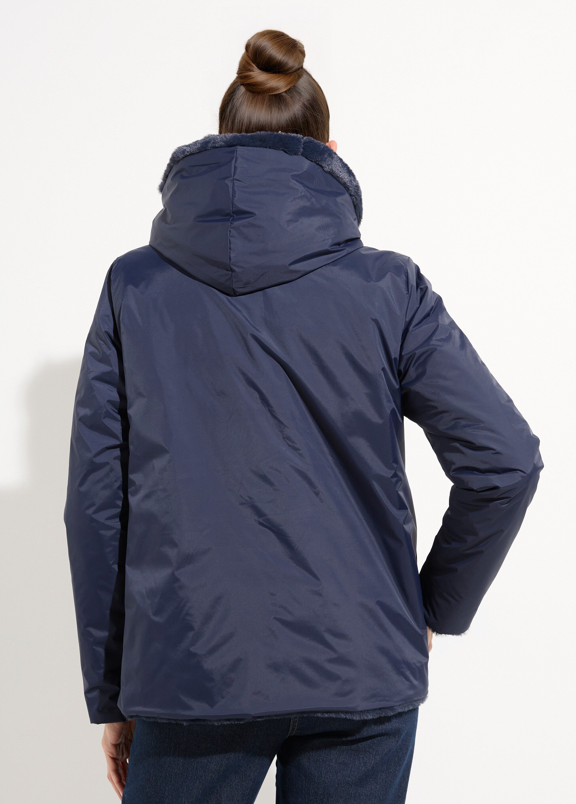 Blouson déperlant / fourrure, réversible Femme Bleu LJ-22038 DO1