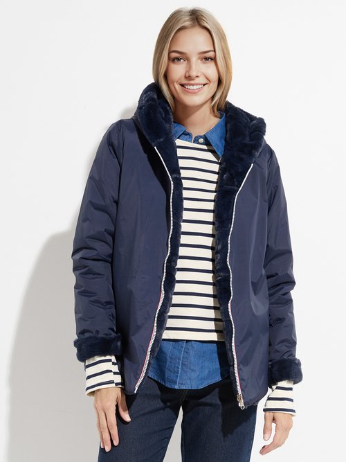 Blouson déperlant / fourrure, réversible Femme Bleu LJ-22038 FA1