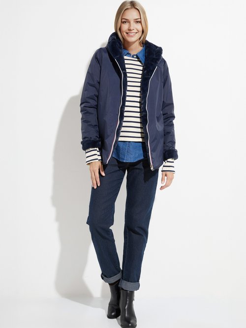 Blouson déperlant / fourrure, réversible Femme Bleu LJ-22038 SF1