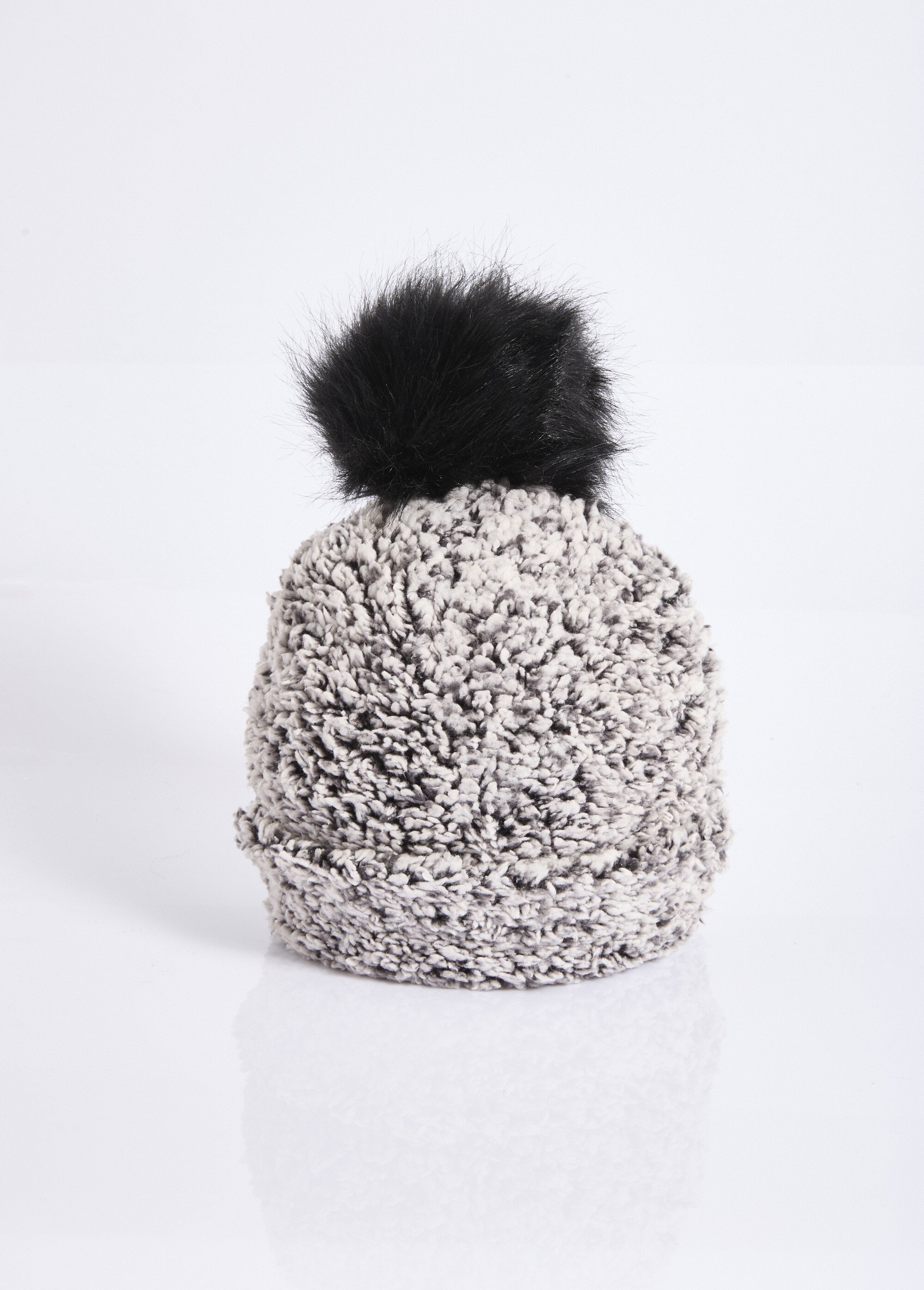 Bonnet polaire façon sherpa, avec pompon Femme Gris NES180LSHW2502 FA1