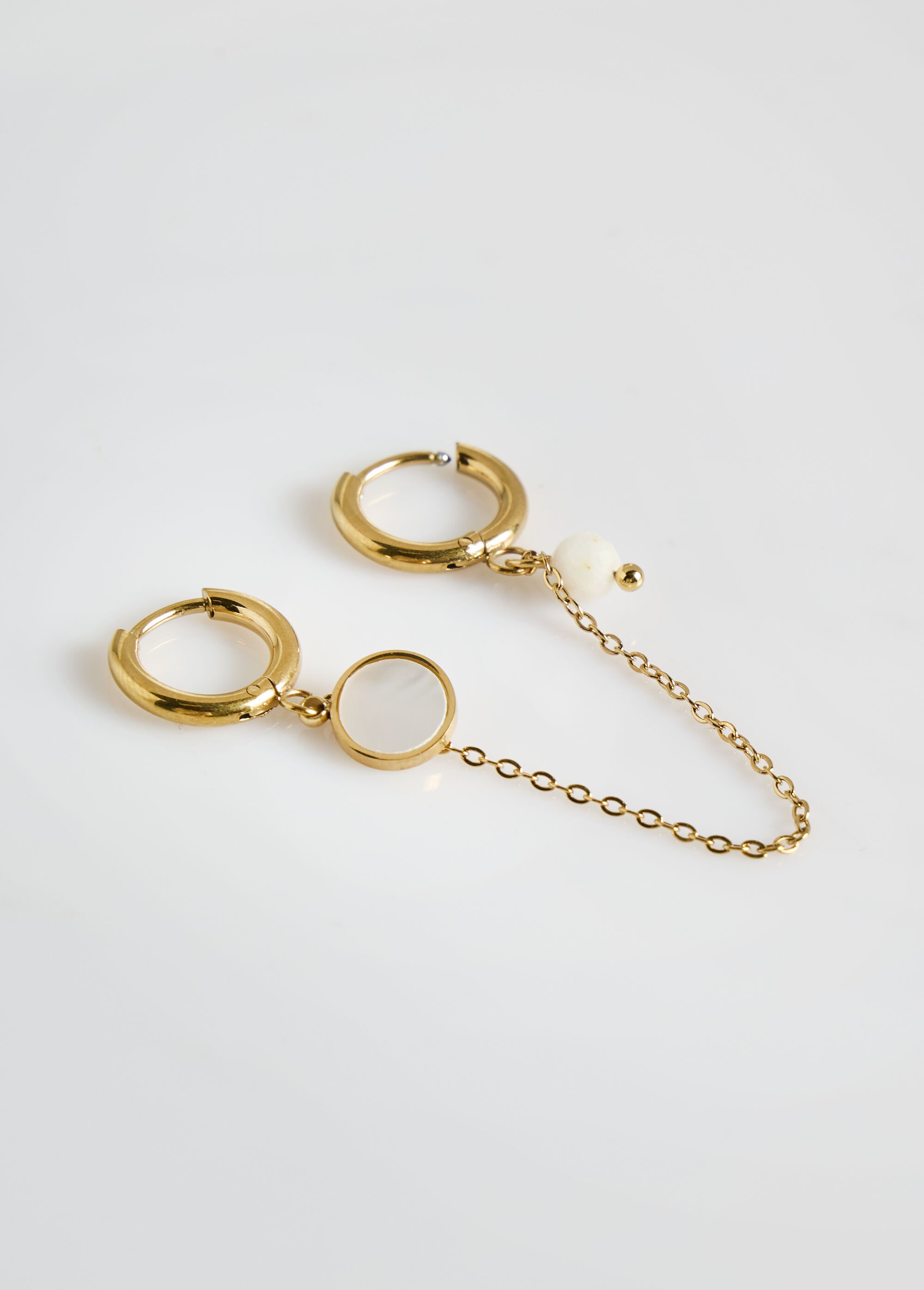 Boucle d'oreille double avec pendant Doré L09-192 DE1