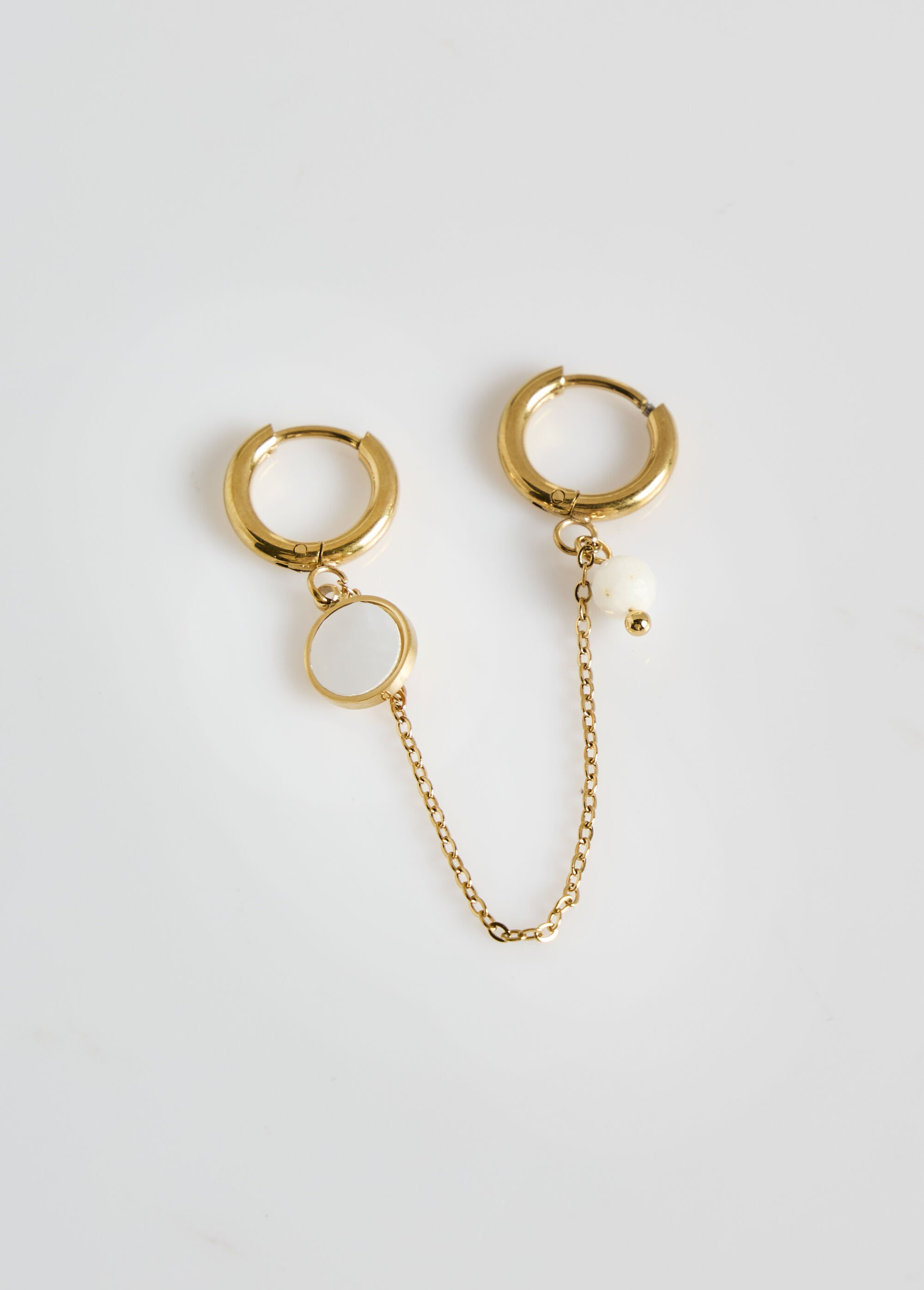 Boucle d'oreille double avec pendant Doré L09-192 DE2