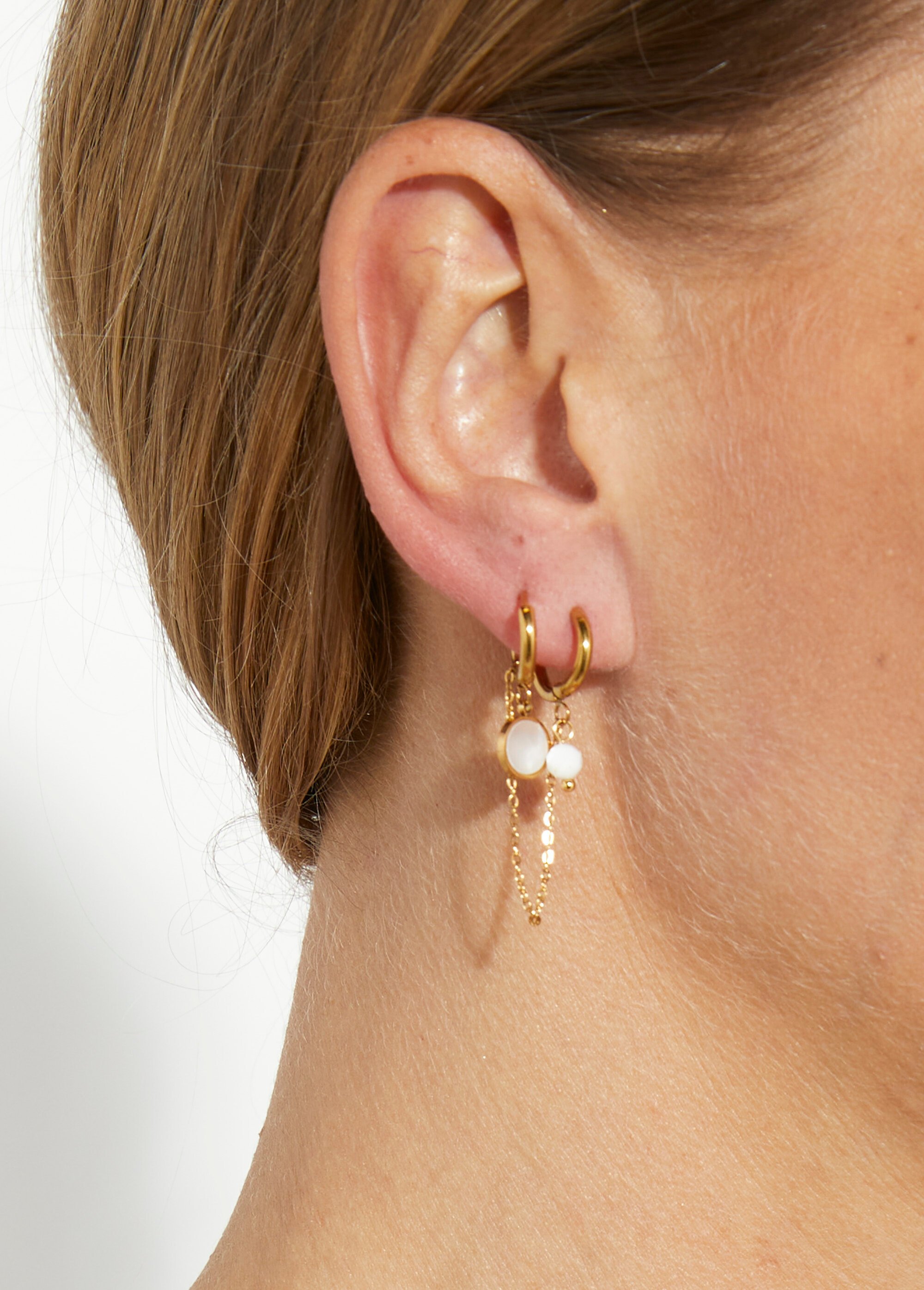 Boucle d'oreille double avec pendant Doré L09-192 FA1