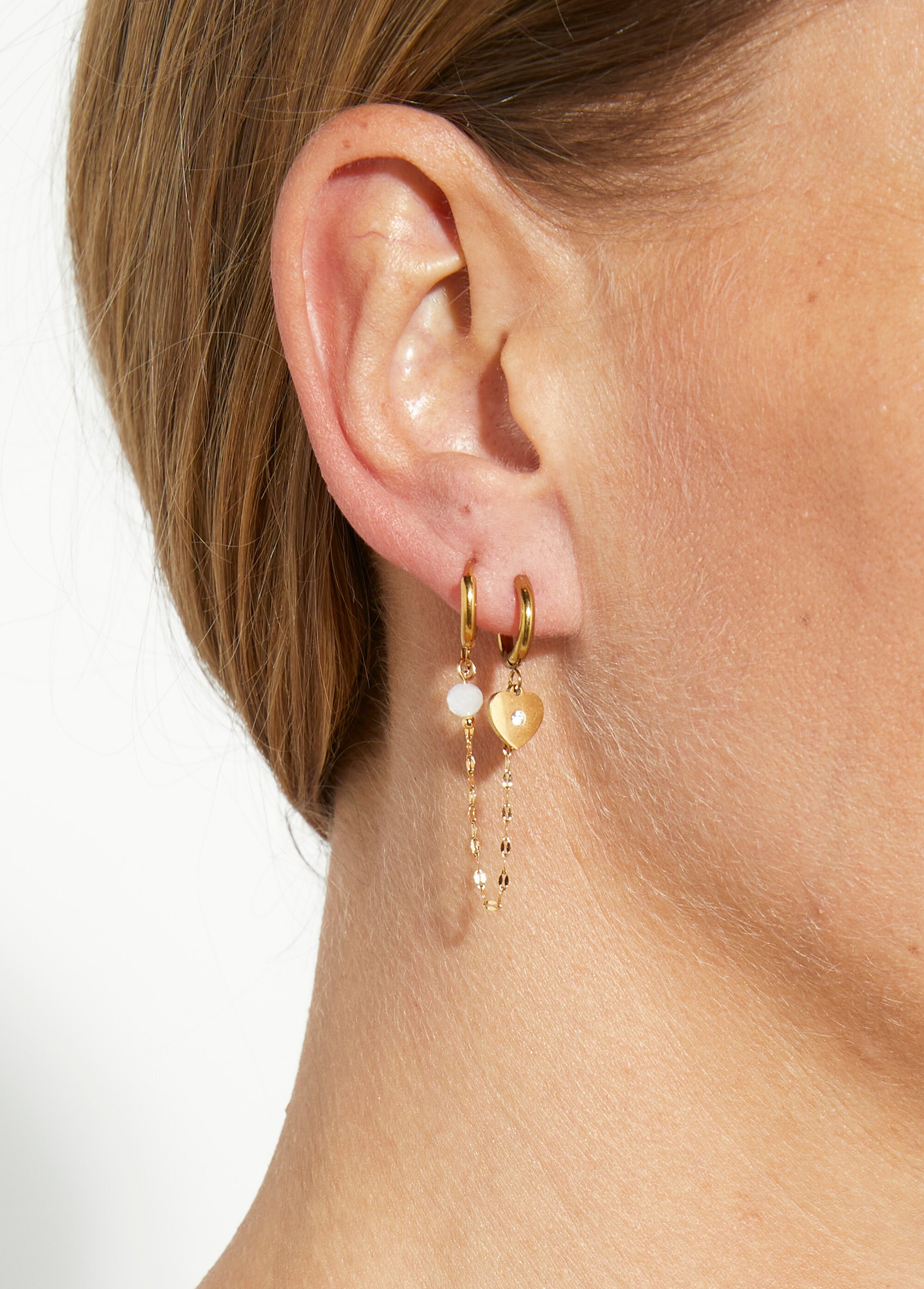 Boucle d'oreille inox double avec cœur Doré L09-193 FA1