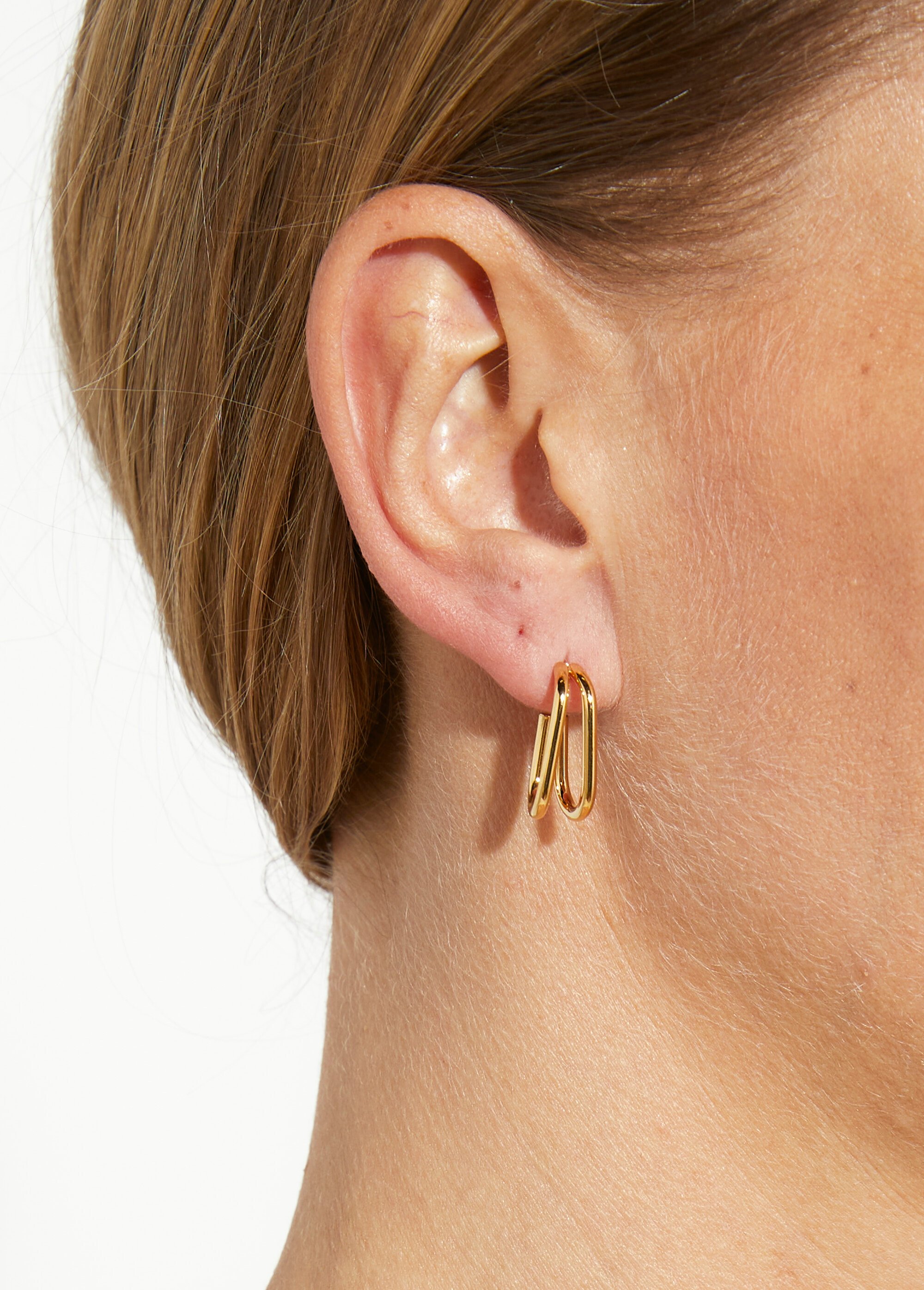 Boucles d'oreilles inox, doubles ovales Doré L01-353 FA1