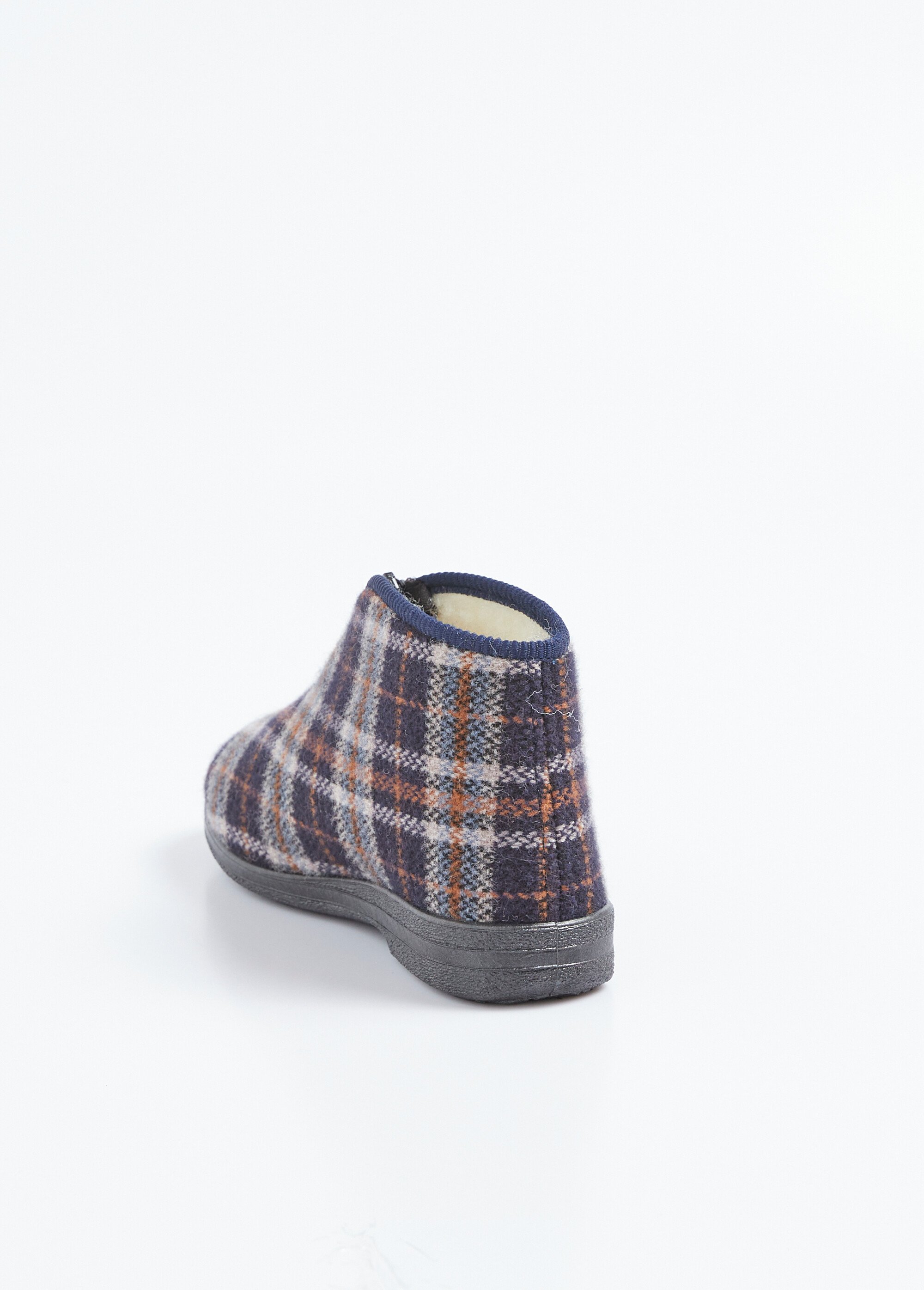 Chaussons montants zippés fourrés largeur confort écossais Femme Bleu OMONVILLE DO1