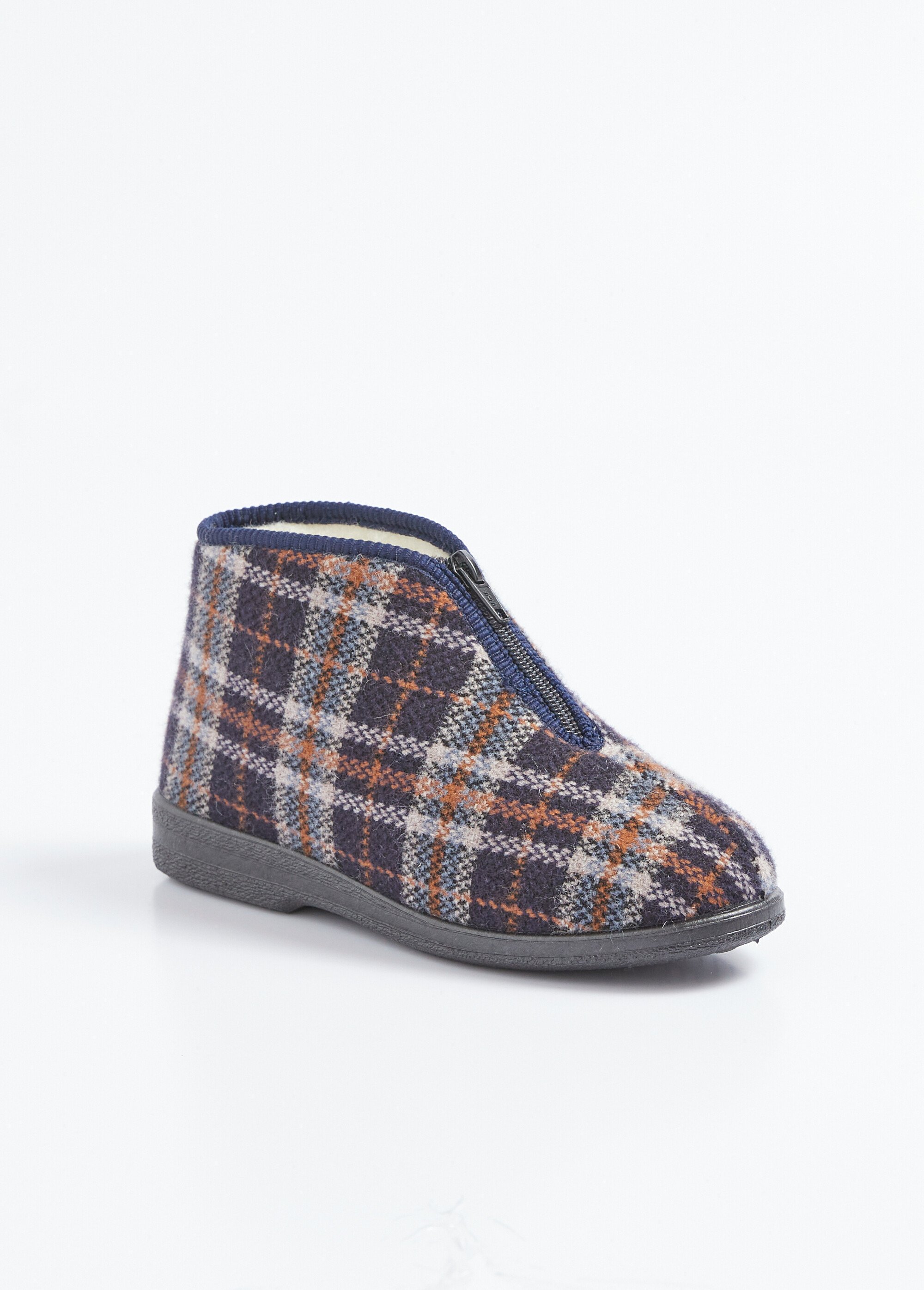 Chaussons montants zippés fourrés largeur confort écossais Femme Bleu OMONVILLE FA1