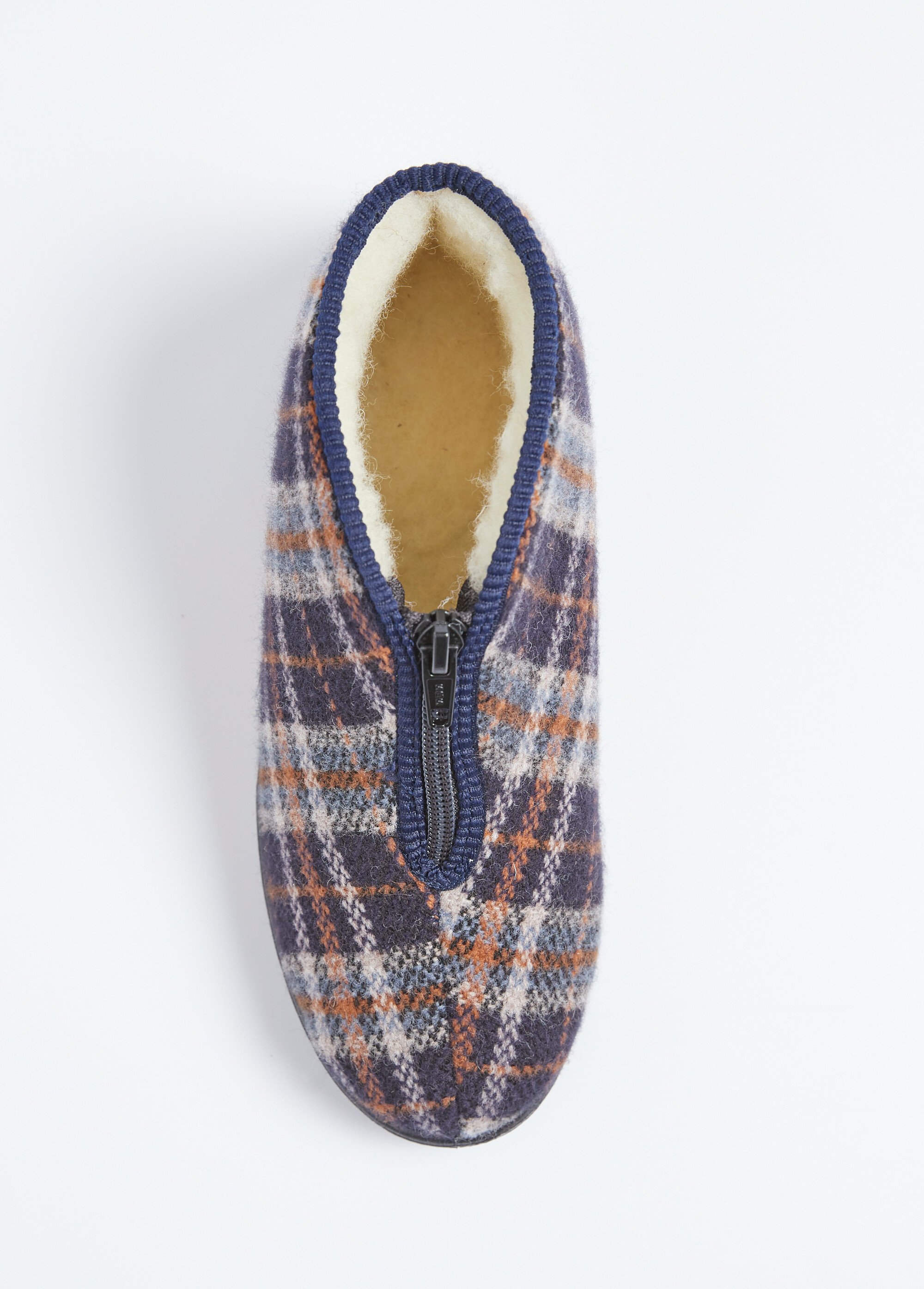 Chaussons montants zippés fourrés largeur confort écossais Femme Bleu OMONVILLE OV1