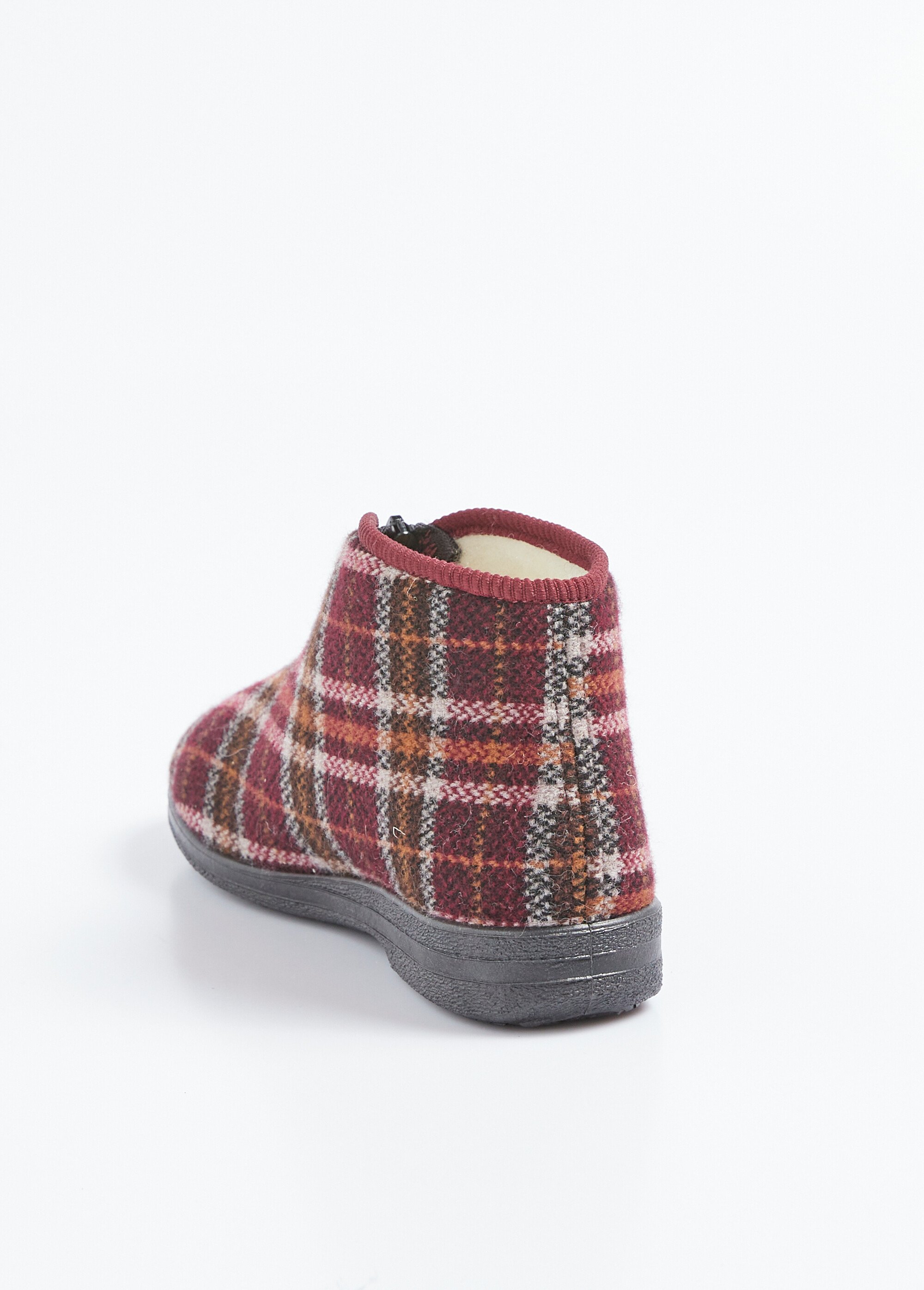 Chaussons montants zippés fourrés largeur confort écossais Femme Rouge OMONVILLE DO1