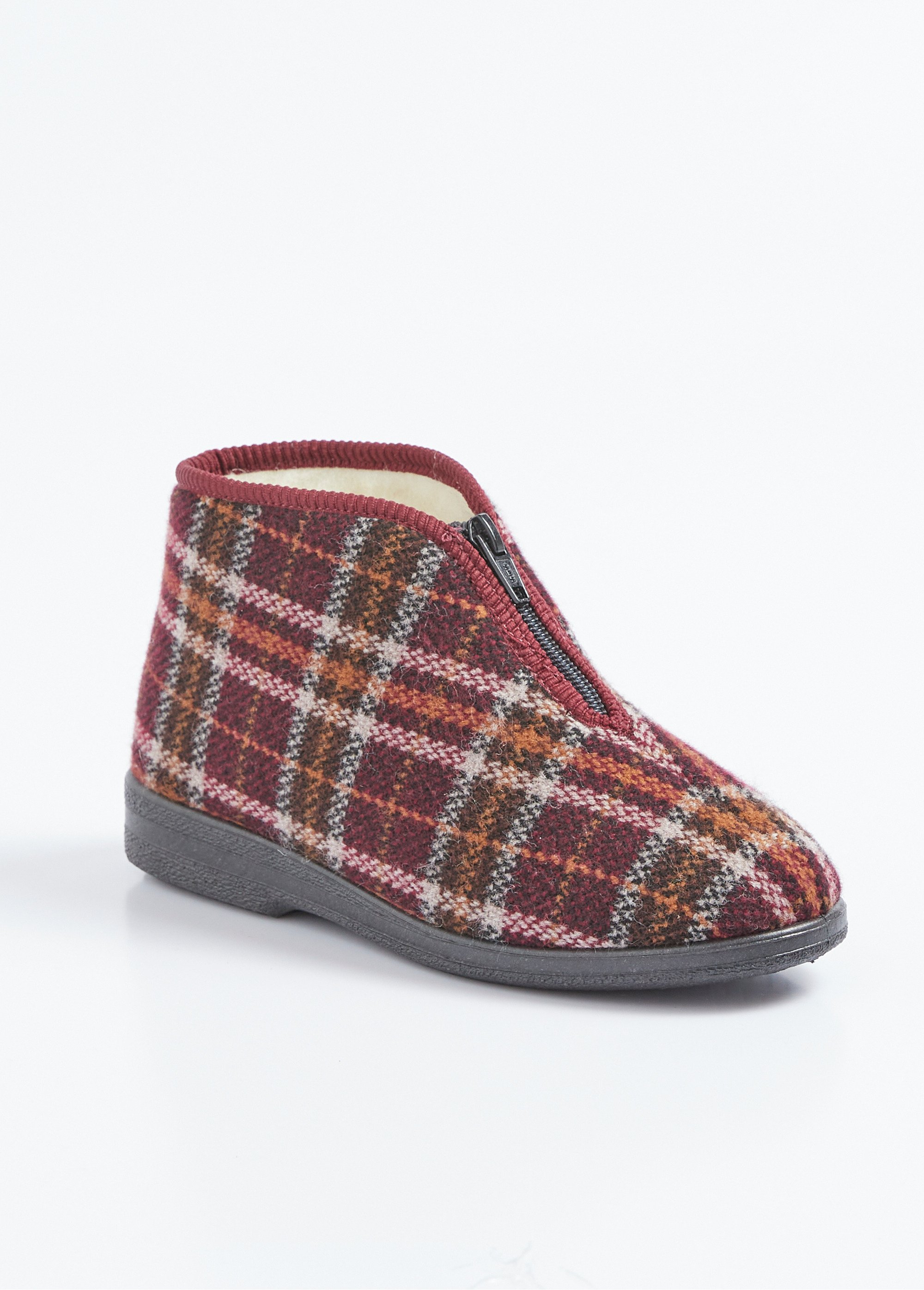 Chaussons montants zippés fourrés largeur confort écossais Femme Rouge OMONVILLE FA1