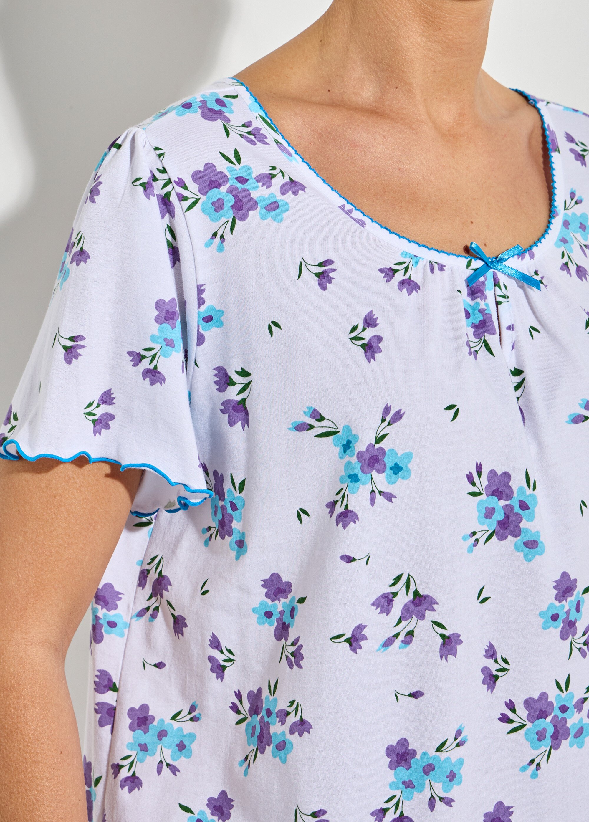 Chemise de nuit coton manches courtes Femme Grande Taille Bleu SOUVERAINE DE1