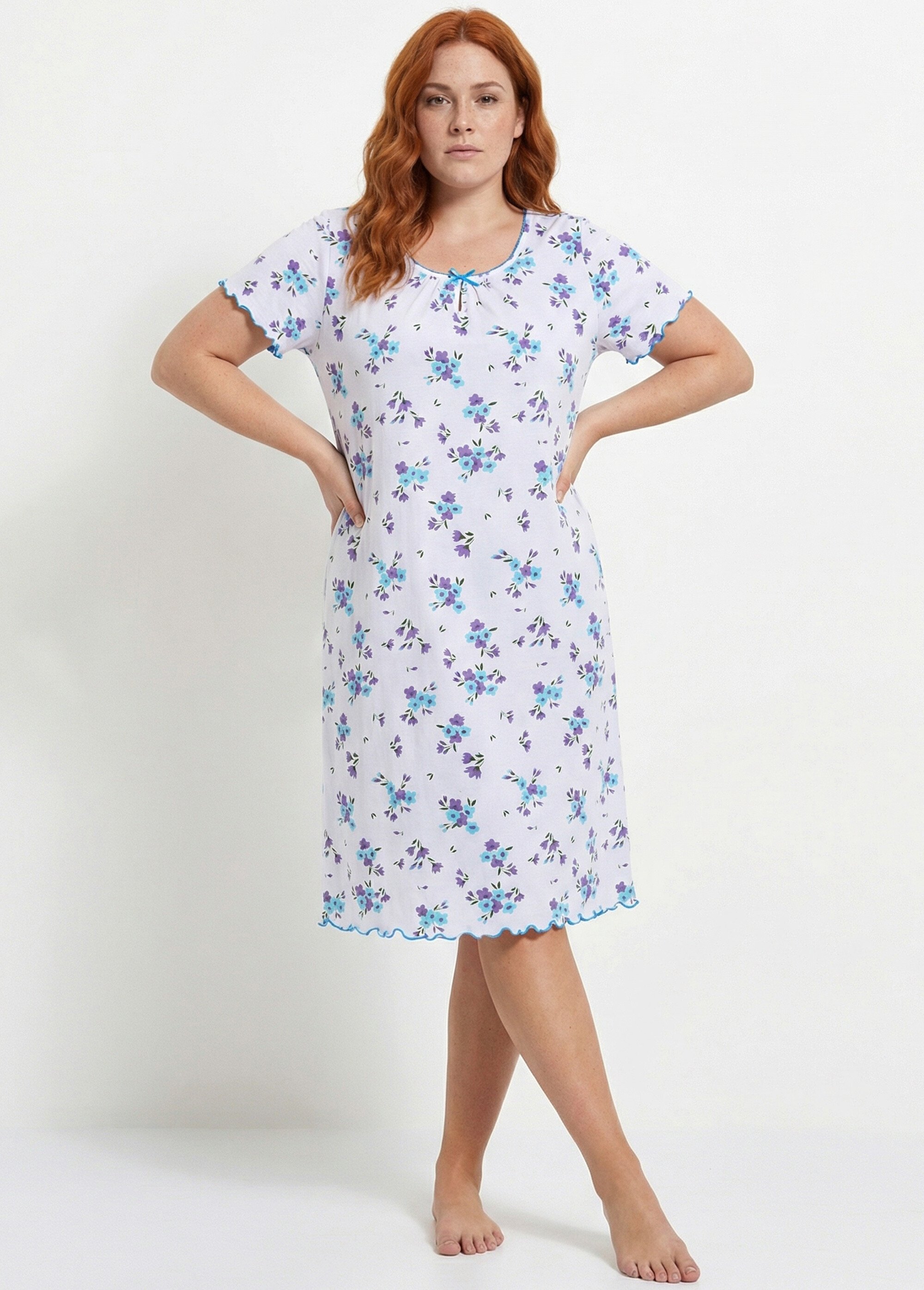 Chemise de nuit coton manches courtes Femme Grande Taille Bleu SOUVERAINE MV1