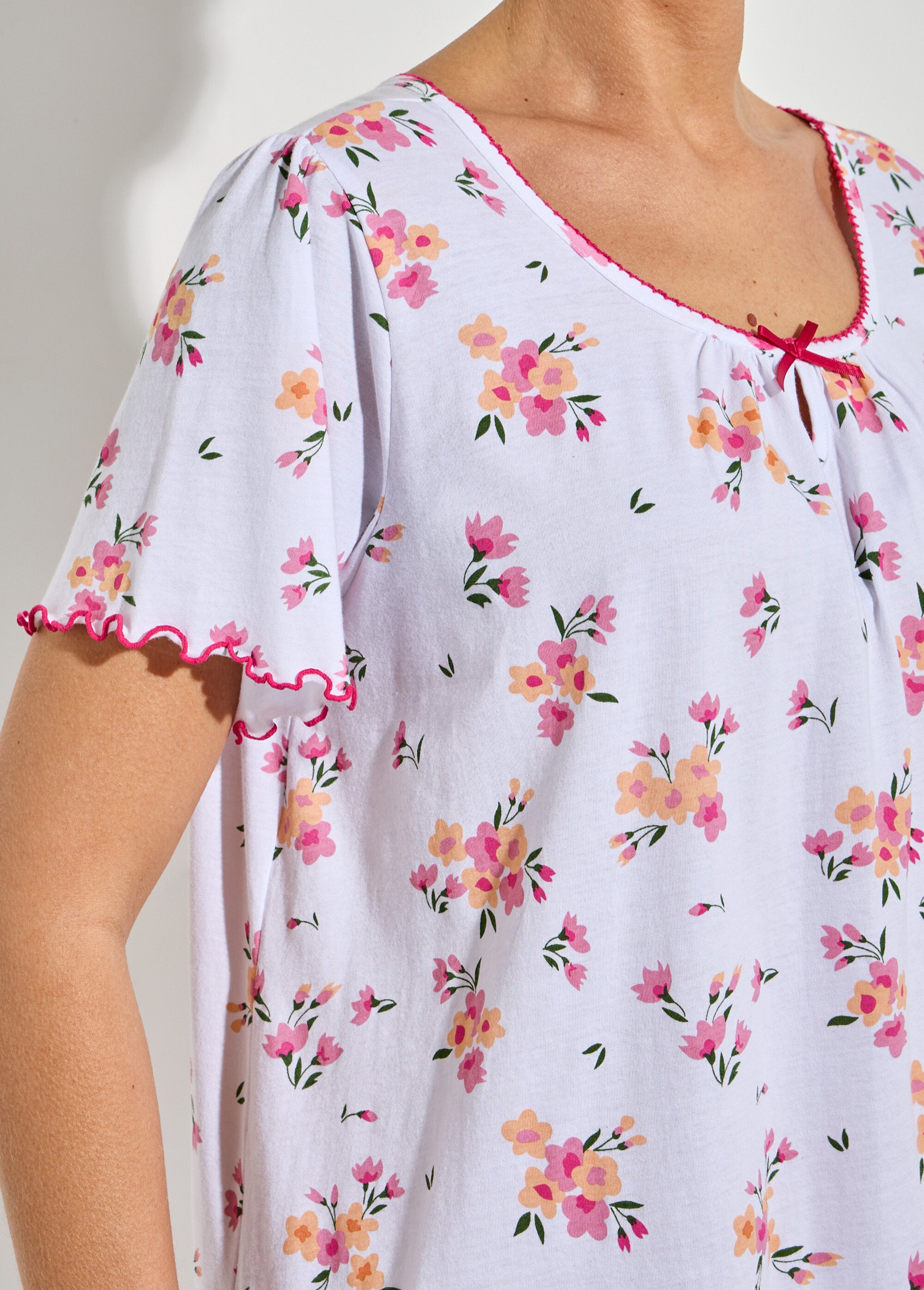 Chemise de nuit coton manches courtes Femme Rose SOUVERAINE DE1