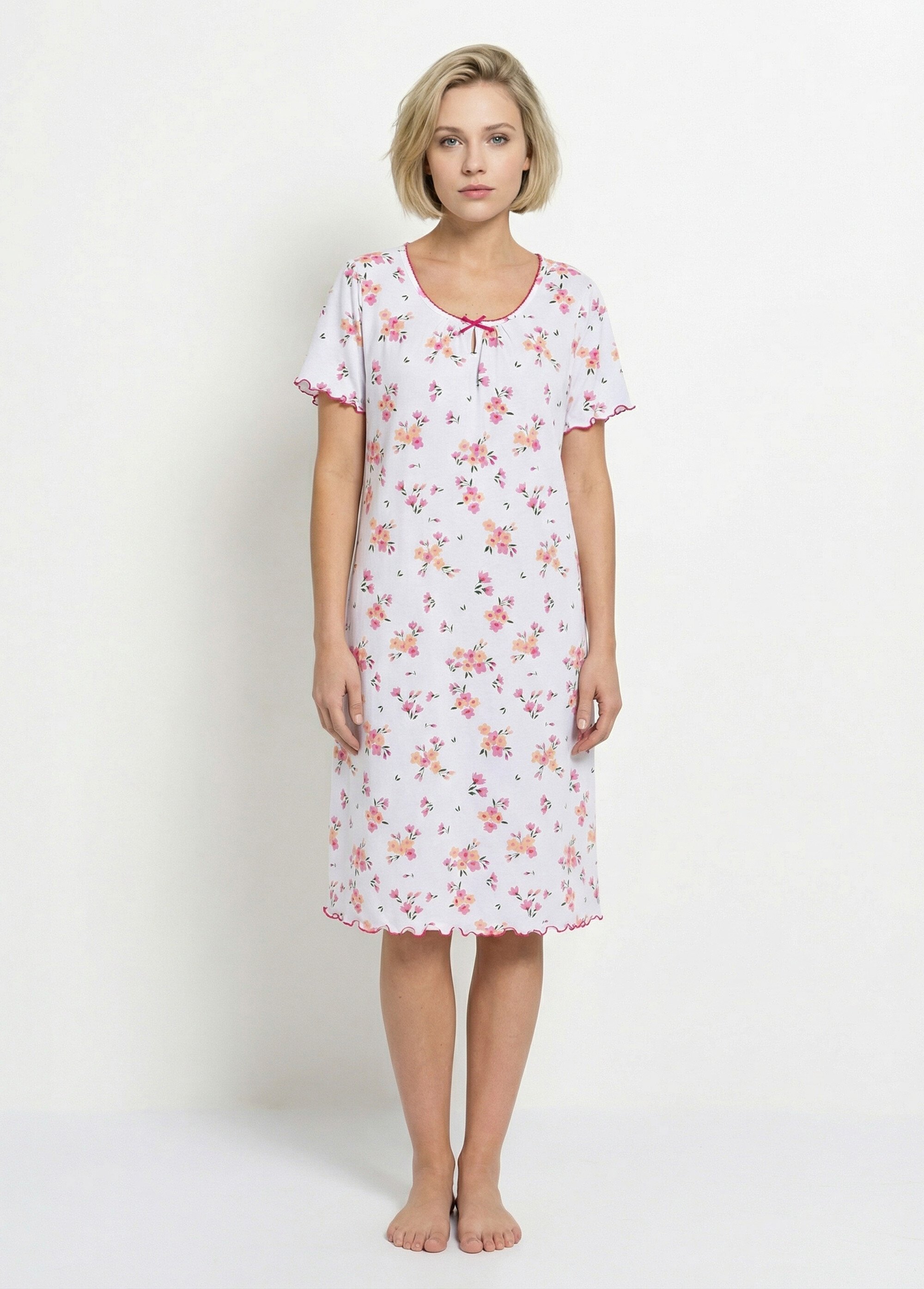 Chemise de nuit coton manches courtes Femme Rose SOUVERAINE FA1