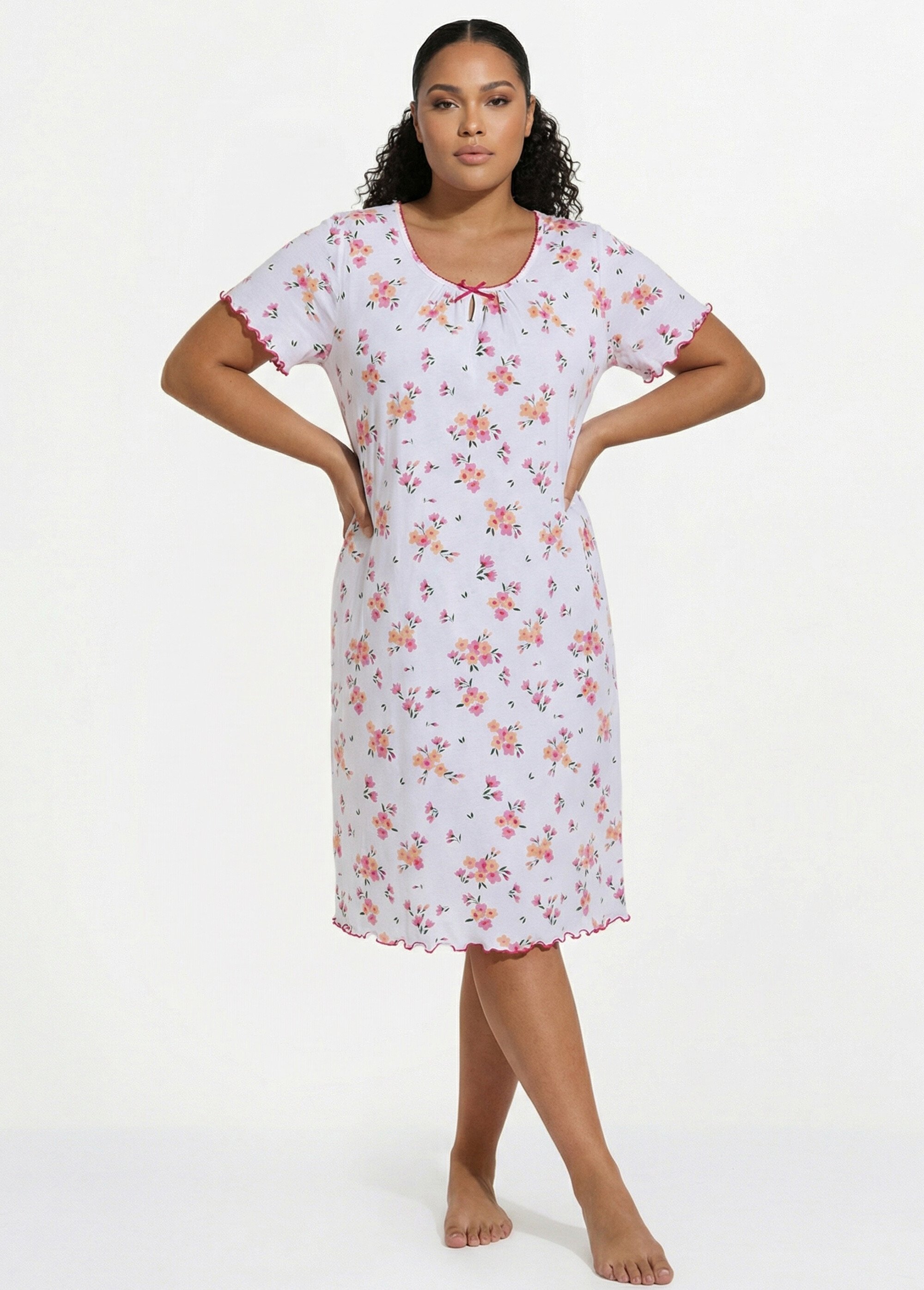 Chemise de nuit coton manches courtes Femme Grande Taille Rose SOUVERAINE MV1