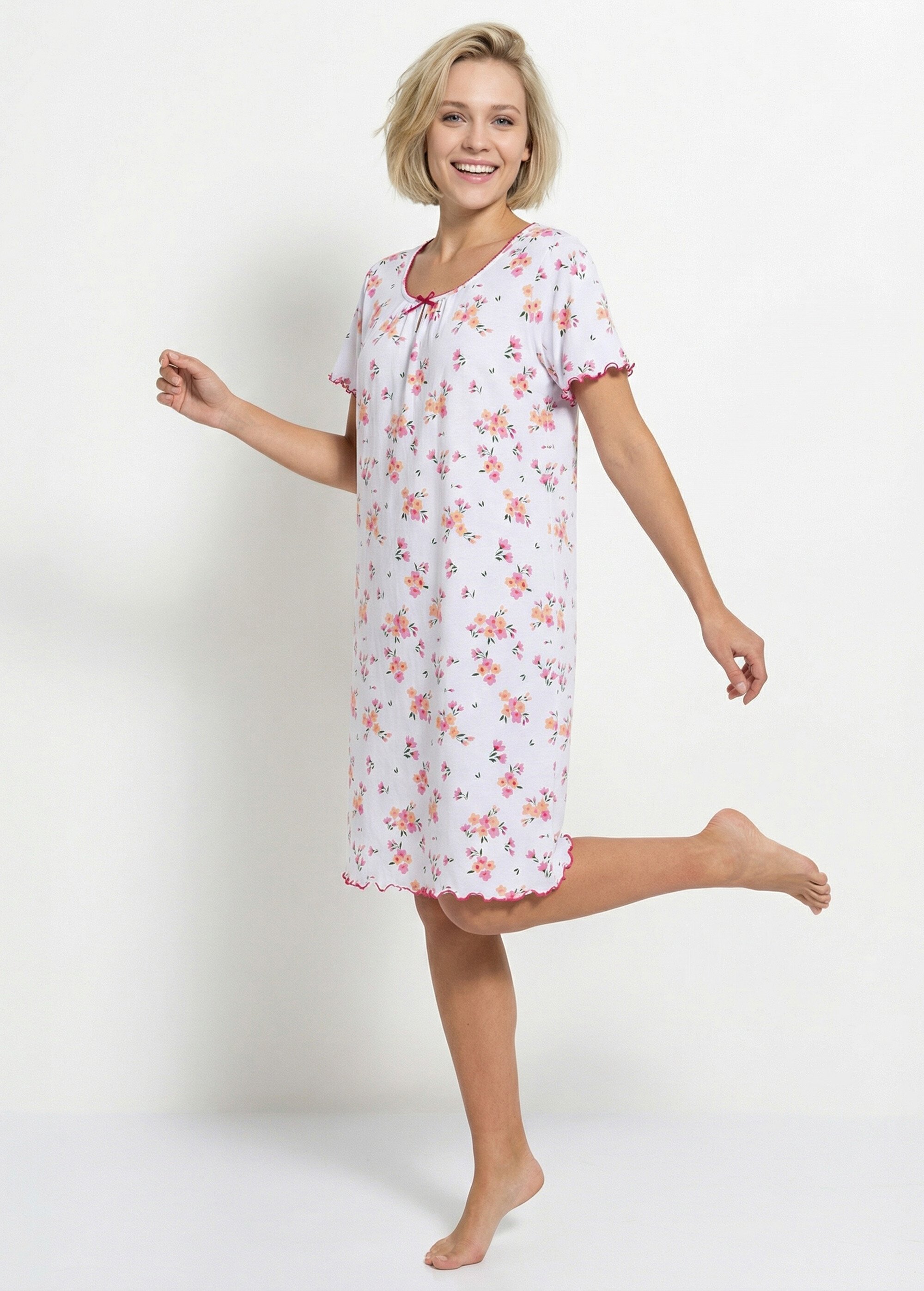Chemise de nuit coton manches courtes Femme Rose SOUVERAINE MV1
