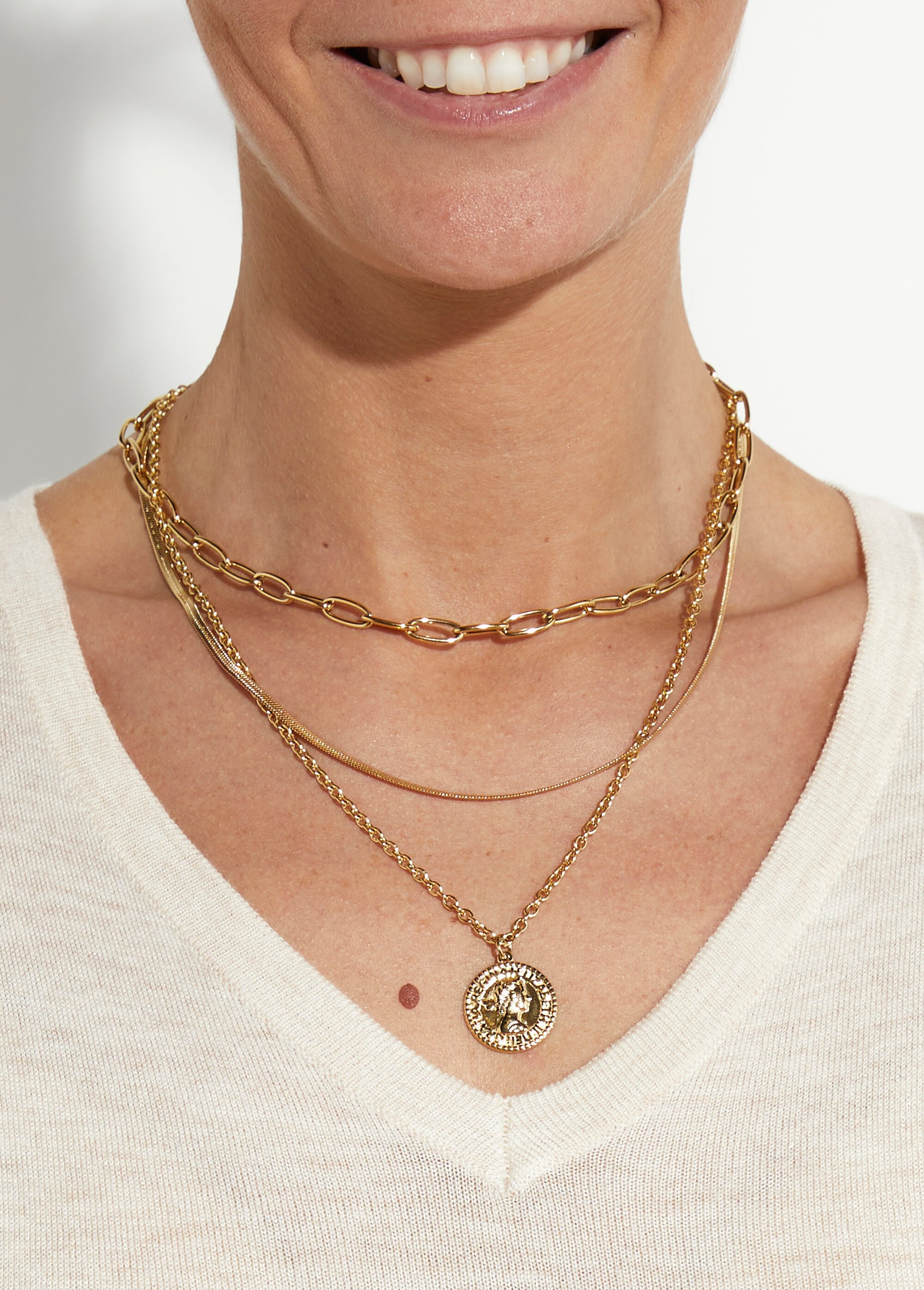 Collier multi rangs fantaisie acier inox Doré L08-750 FA1