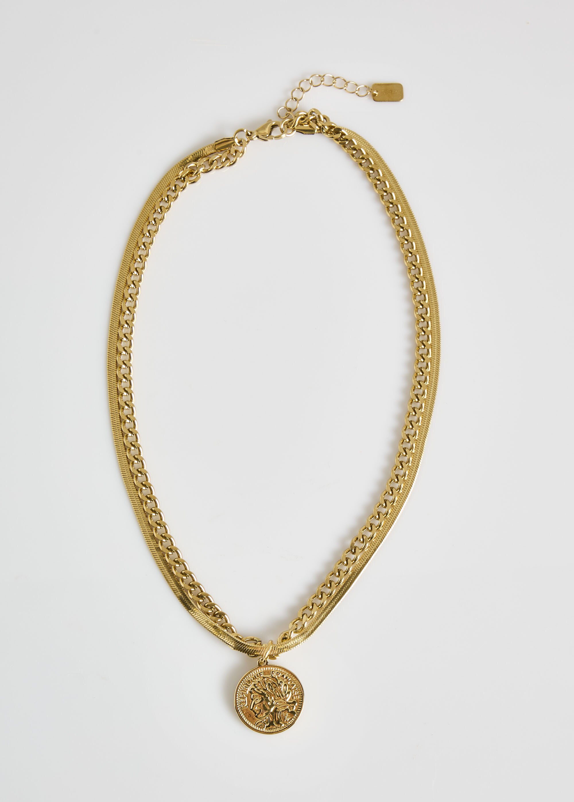 Collier ras de cou fantaisie 2 rangs Doré L08-623 DE1