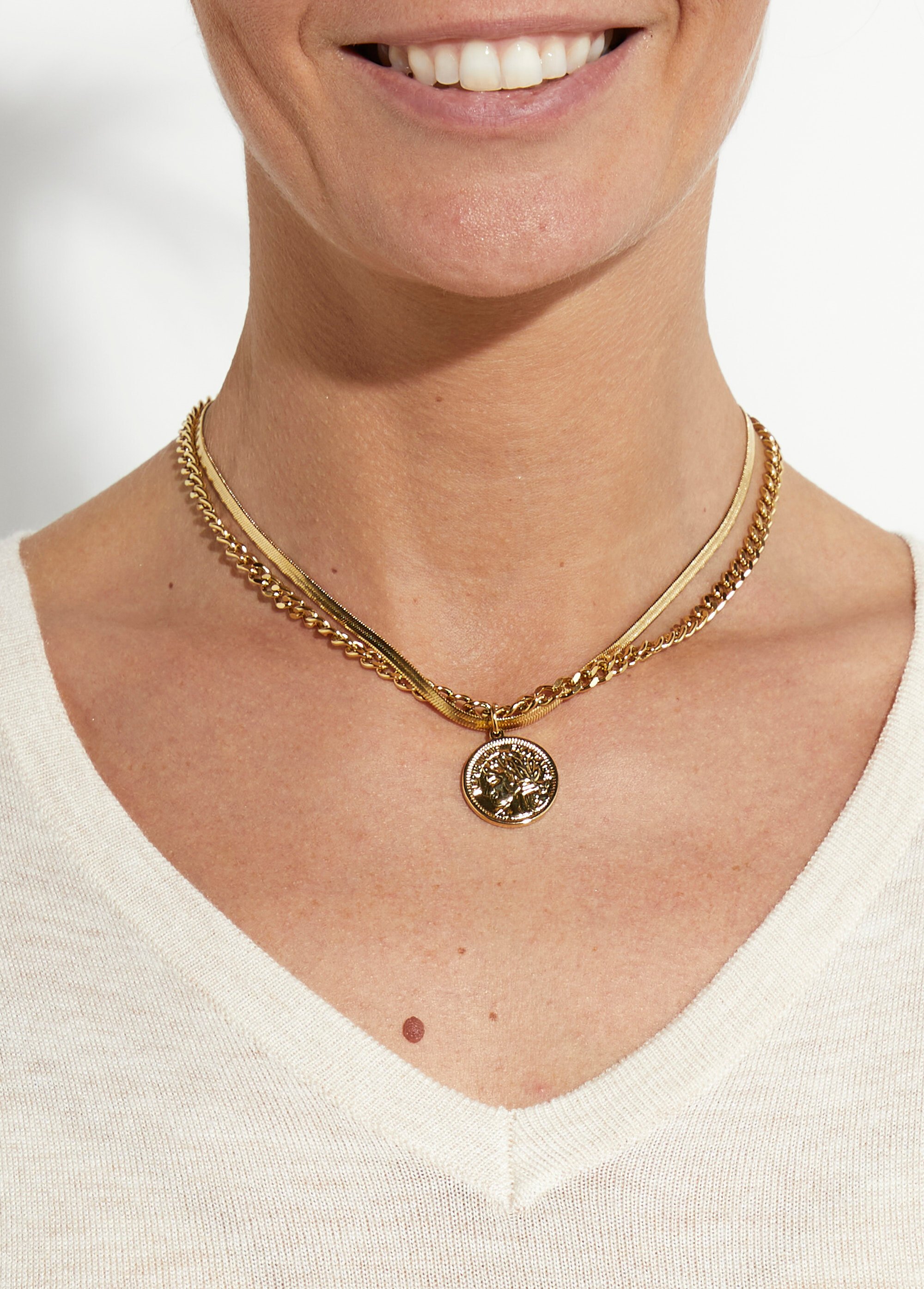 Collier ras de cou fantaisie 2 rangs Doré L08-623 FA1