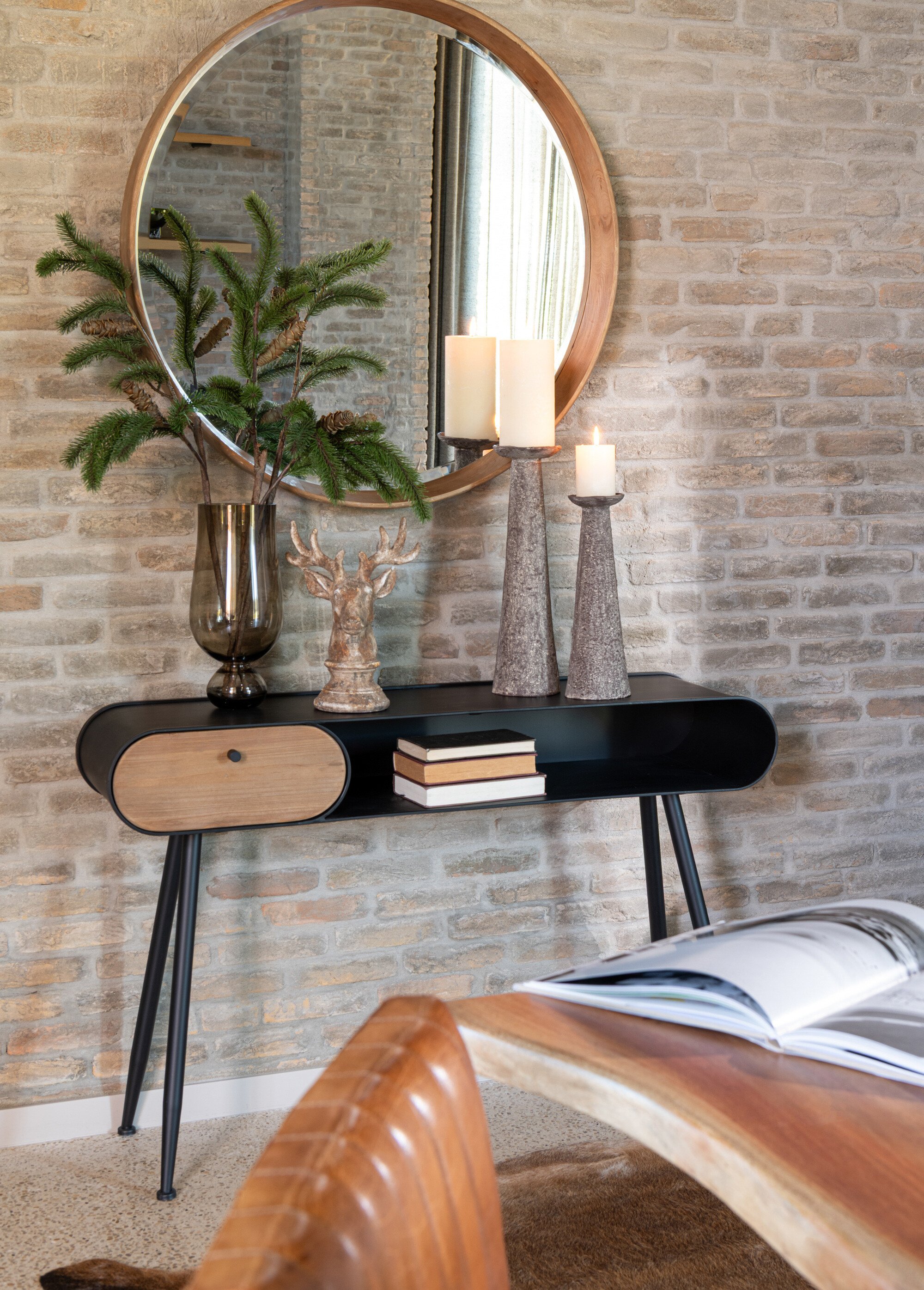 Console arrondie métal et tiroir bois NOIR JP-55969 SI1