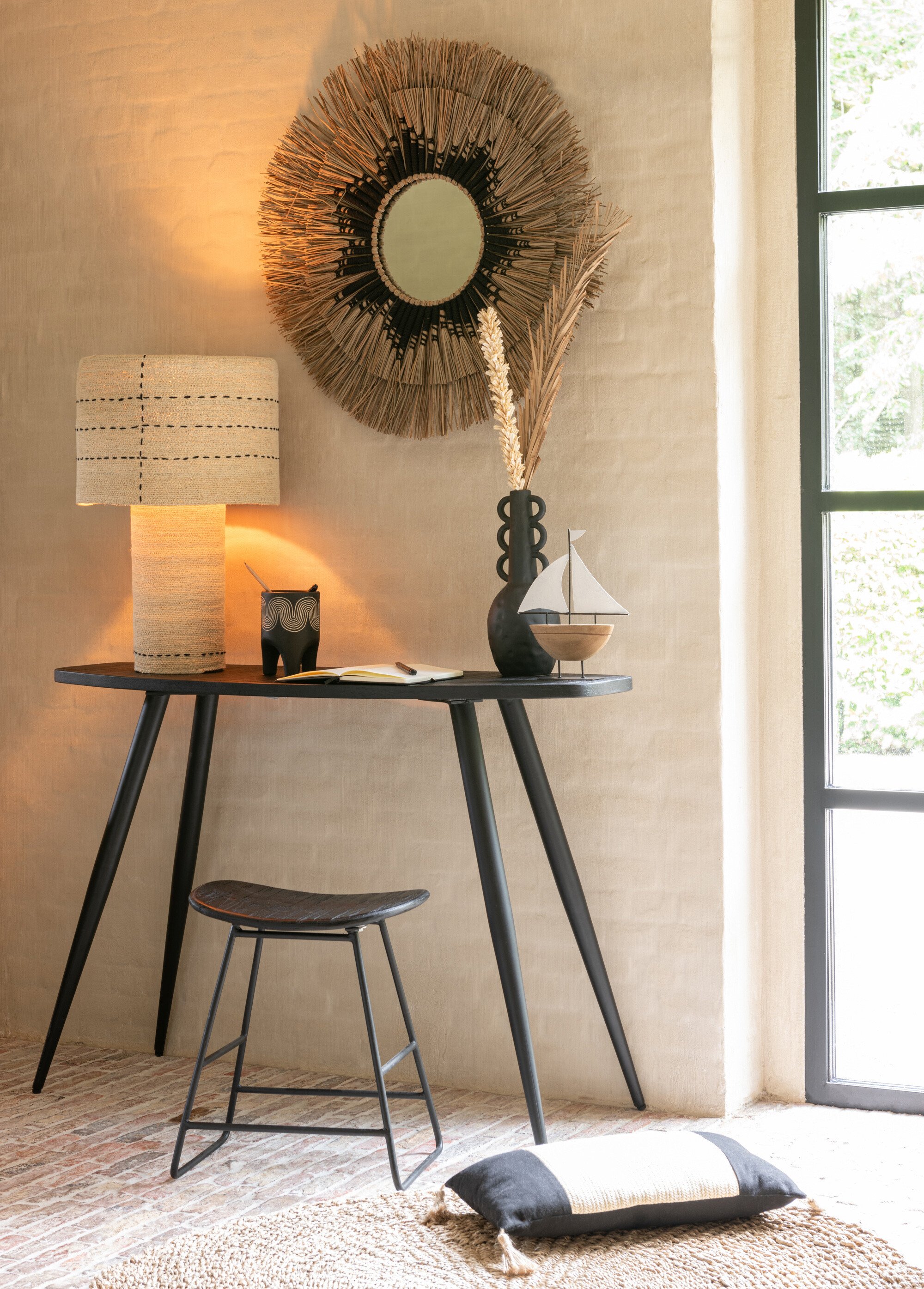 Console bois texturé, pieds compas NOIR JP-40787 SI1