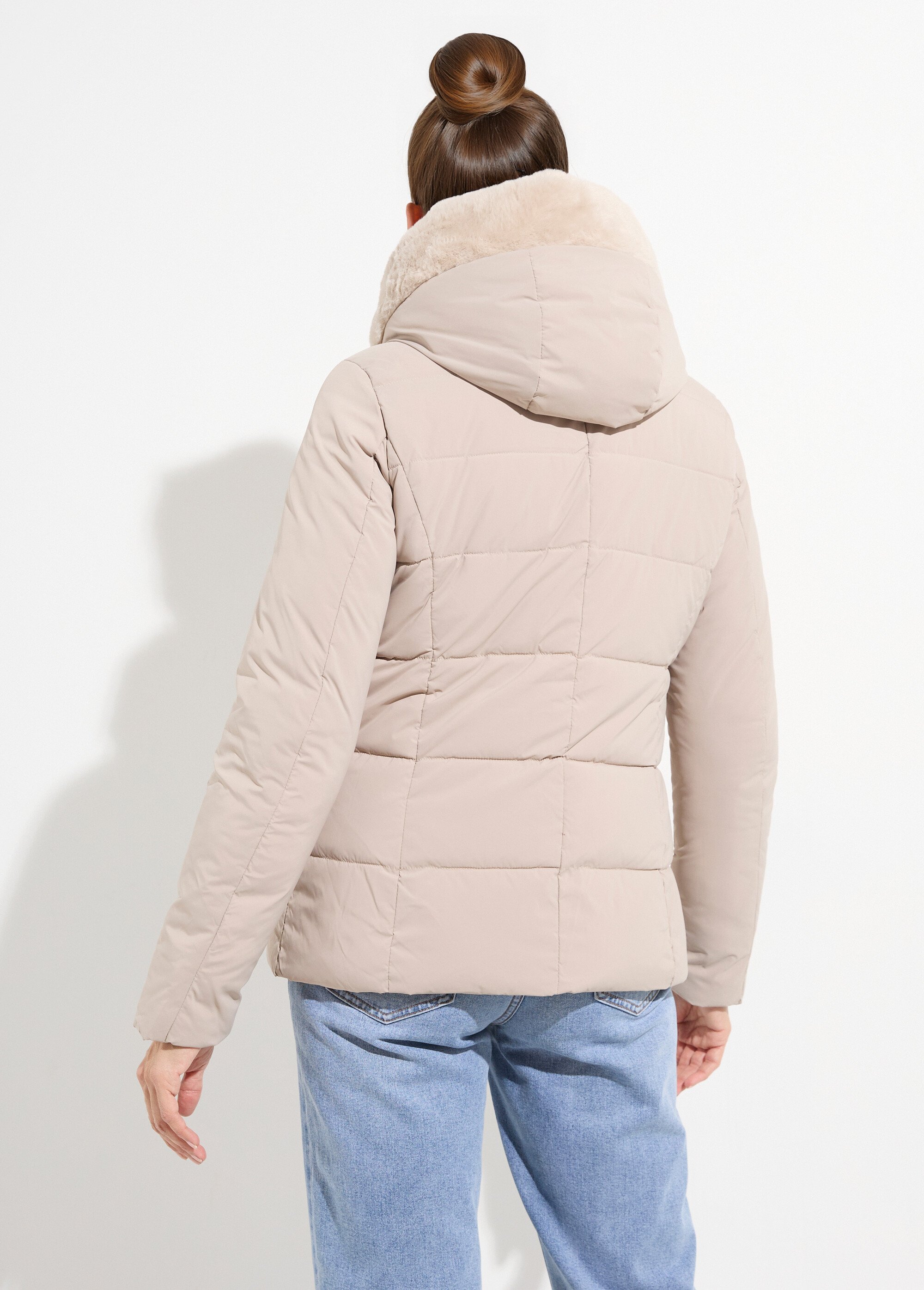 Doudoune courte avec capuche fourrure Femme Beige LJ-6071 DO1