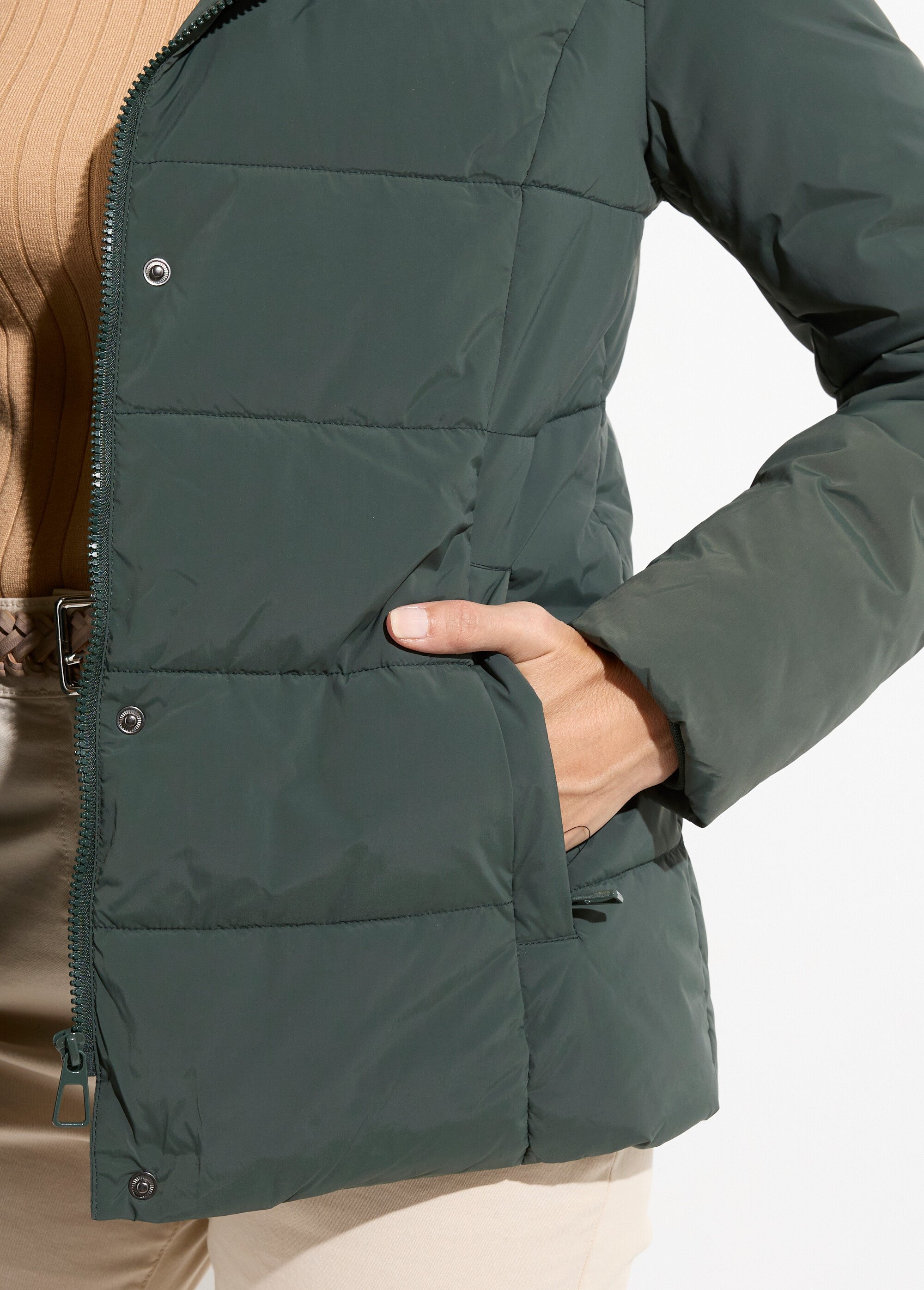 Doudoune courte avec capuche fourrure Femme Vert LJ-6071 DE2