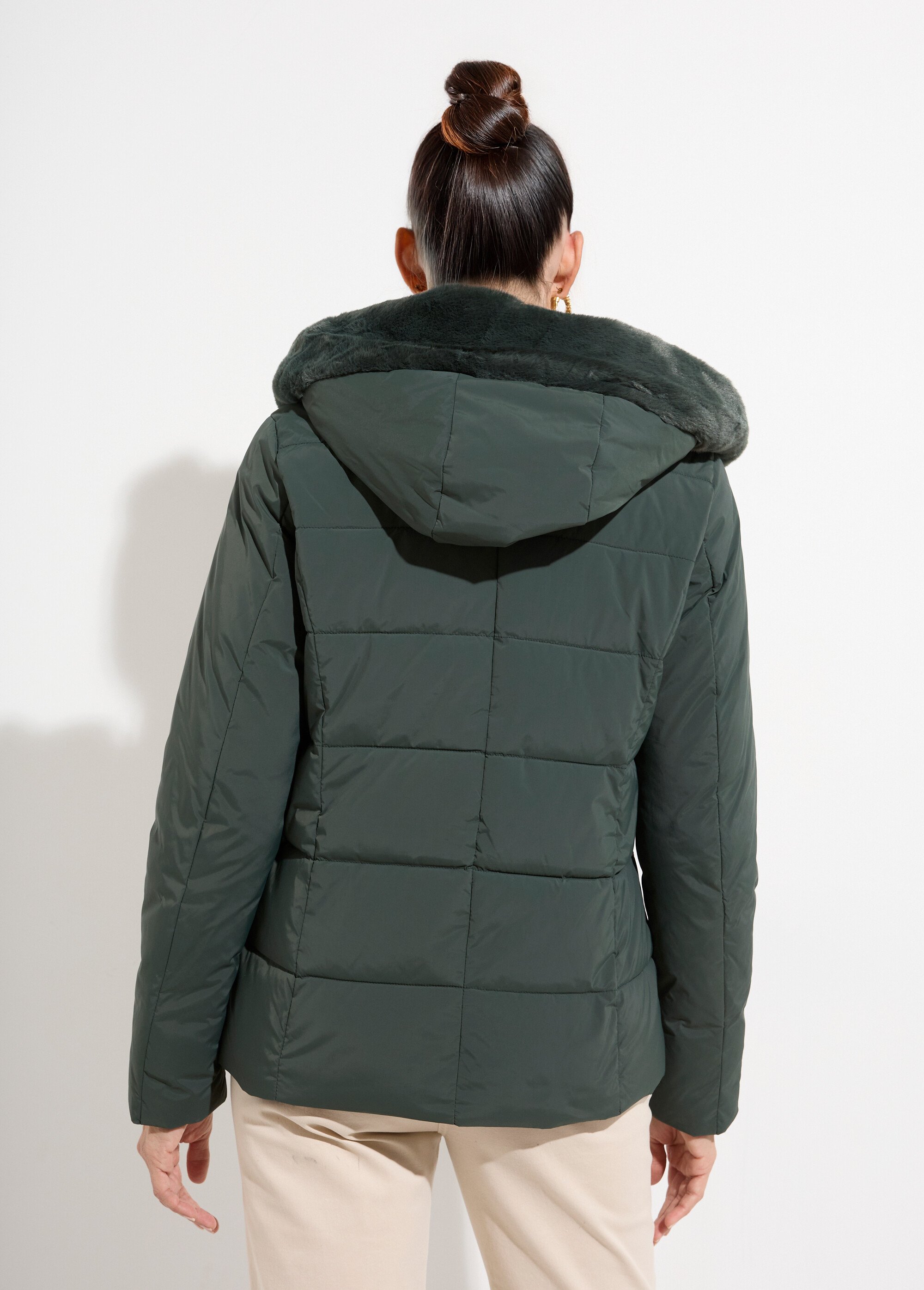Doudoune courte avec capuche fourrure Femme Vert LJ-6071 DO1