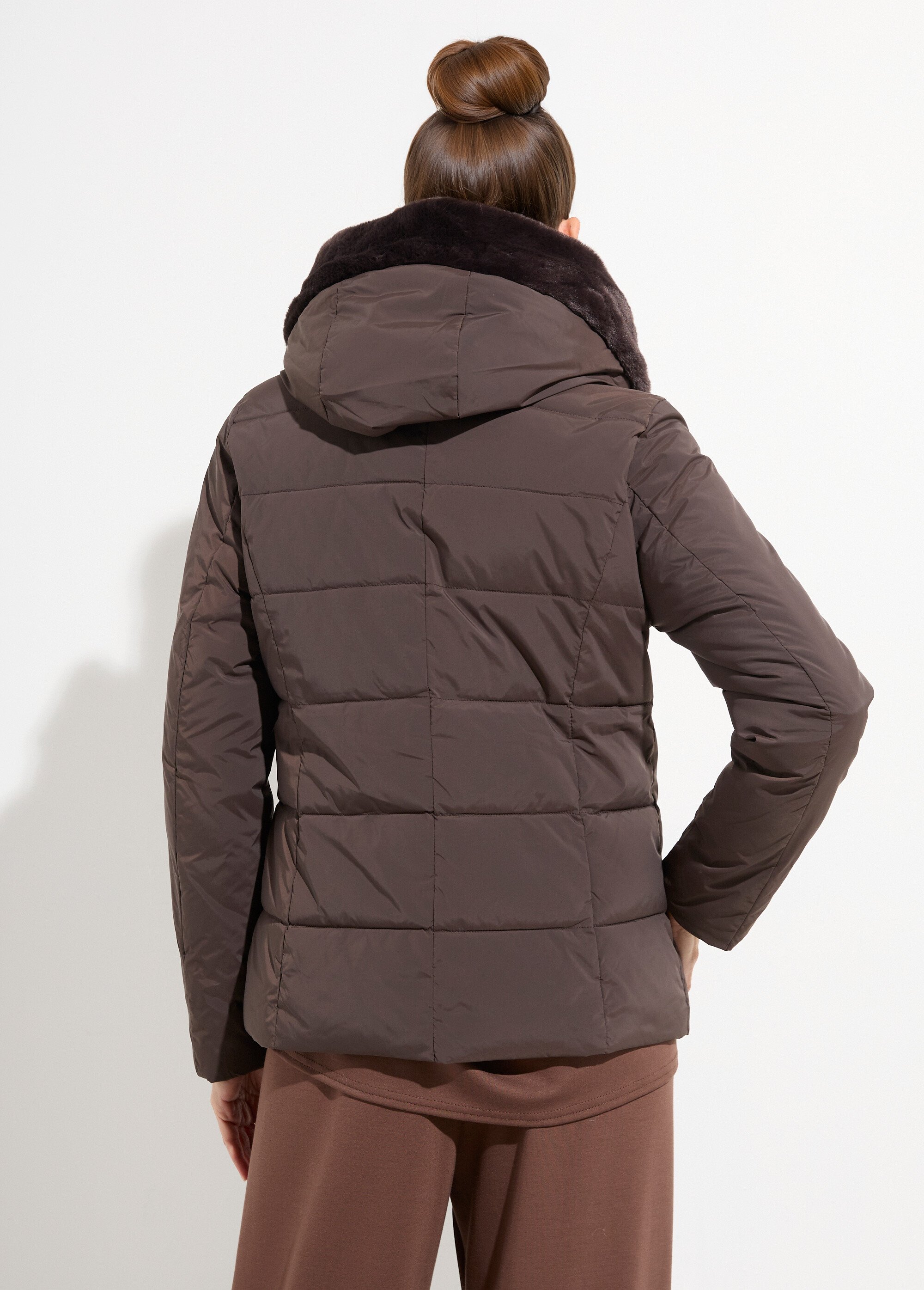 Doudoune courte avec capuche fourrure Femme Marron LJ-6071 DO1