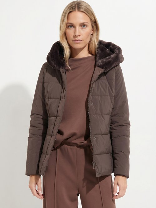 Doudoune courte avec capuche fourrure Femme Marron LJ-6071 FA1