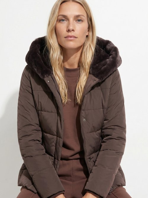 Doudoune courte avec capuche fourrure Femme Marron LJ-6071 MV1