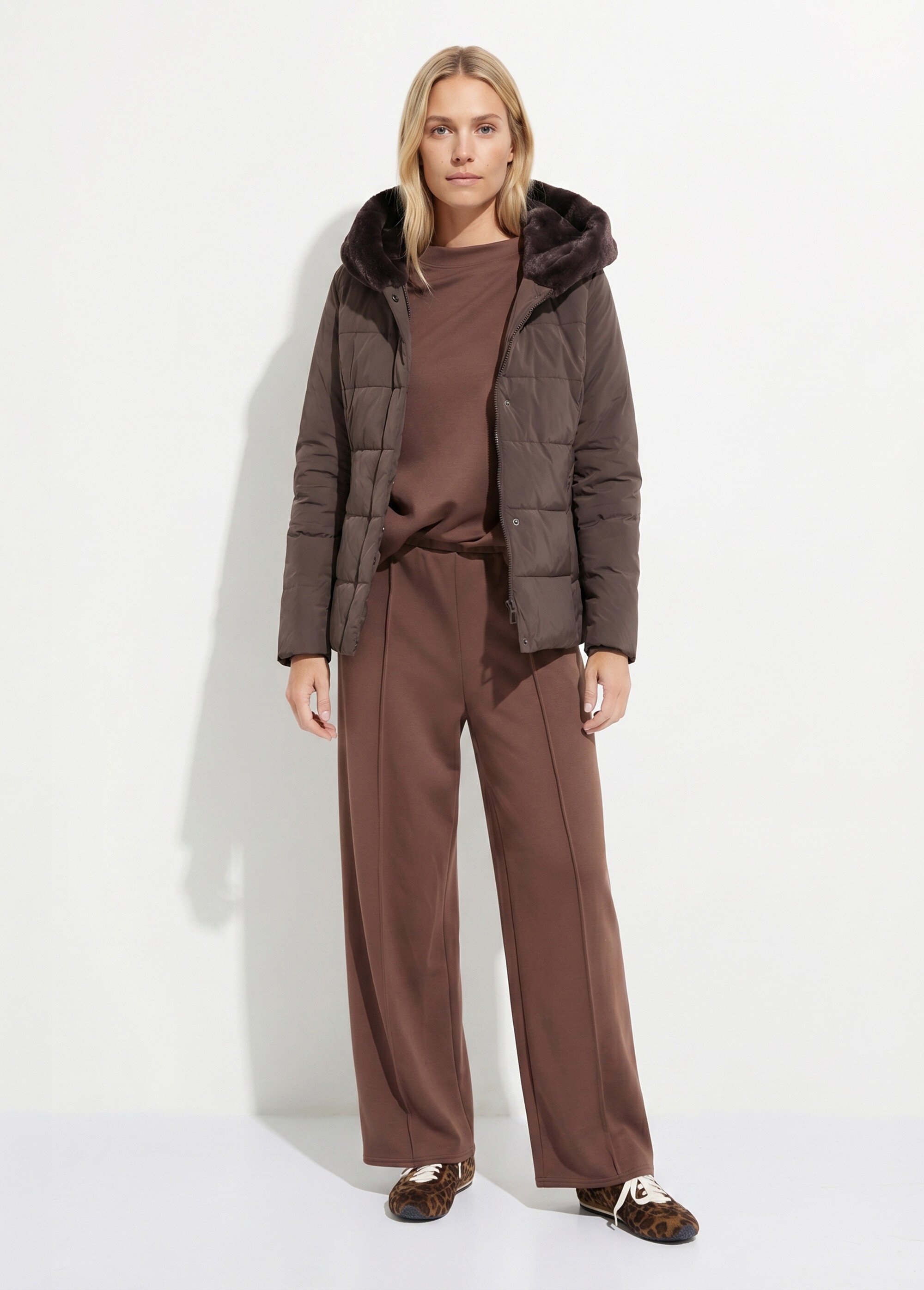 Doudoune courte avec capuche fourrure Femme Marron LJ-6071 SI1