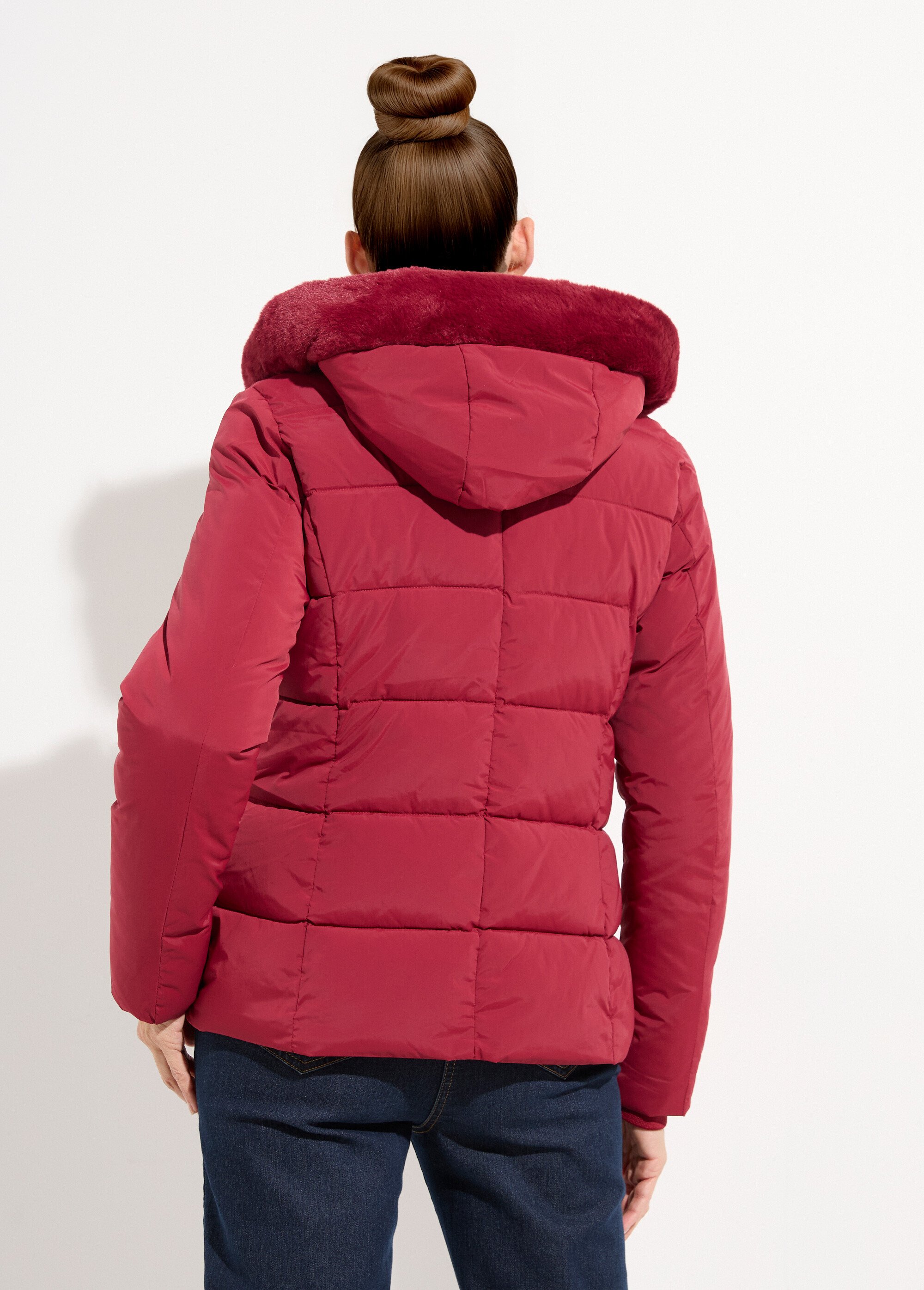 Doudoune courte avec capuche fourrure Femme Rouge LJ-6071 DO1